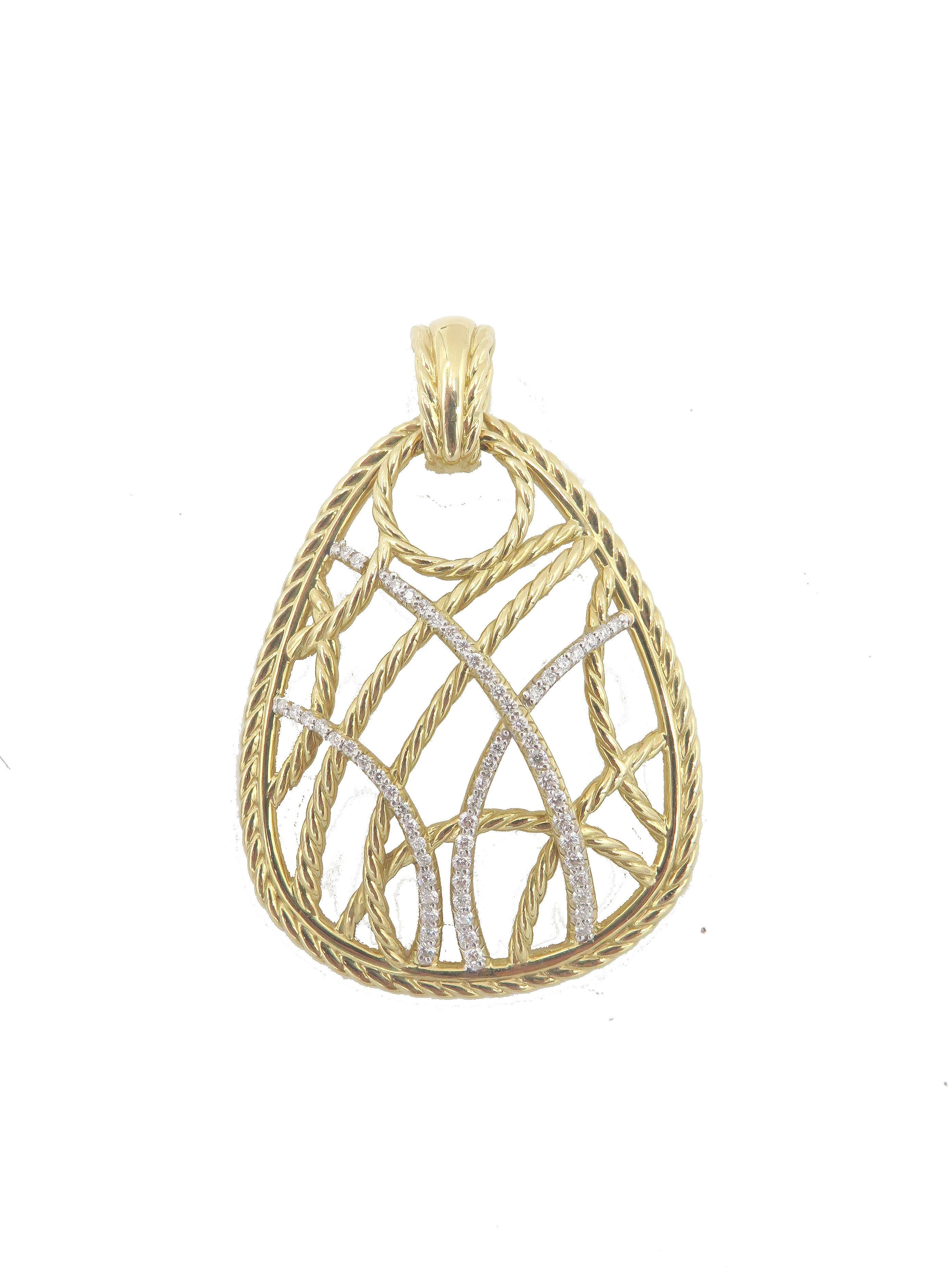 18k Yellow gold David Yurman Pendant. In a beautiful cable style design this David Yurman pendant is 2.1