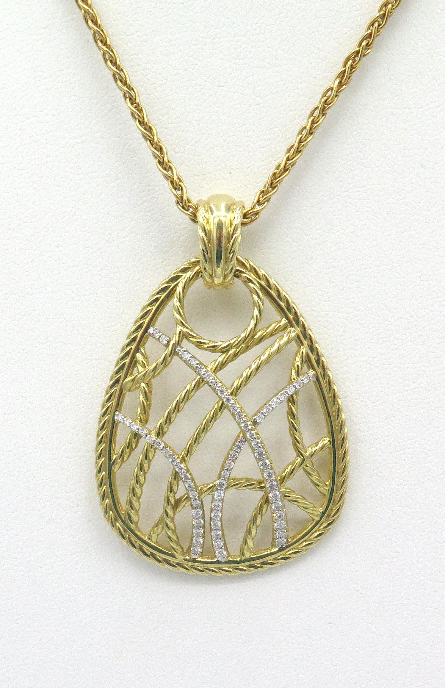 Art Deco David Yurman 18 Karat Yellow Gold Diamond Pendant