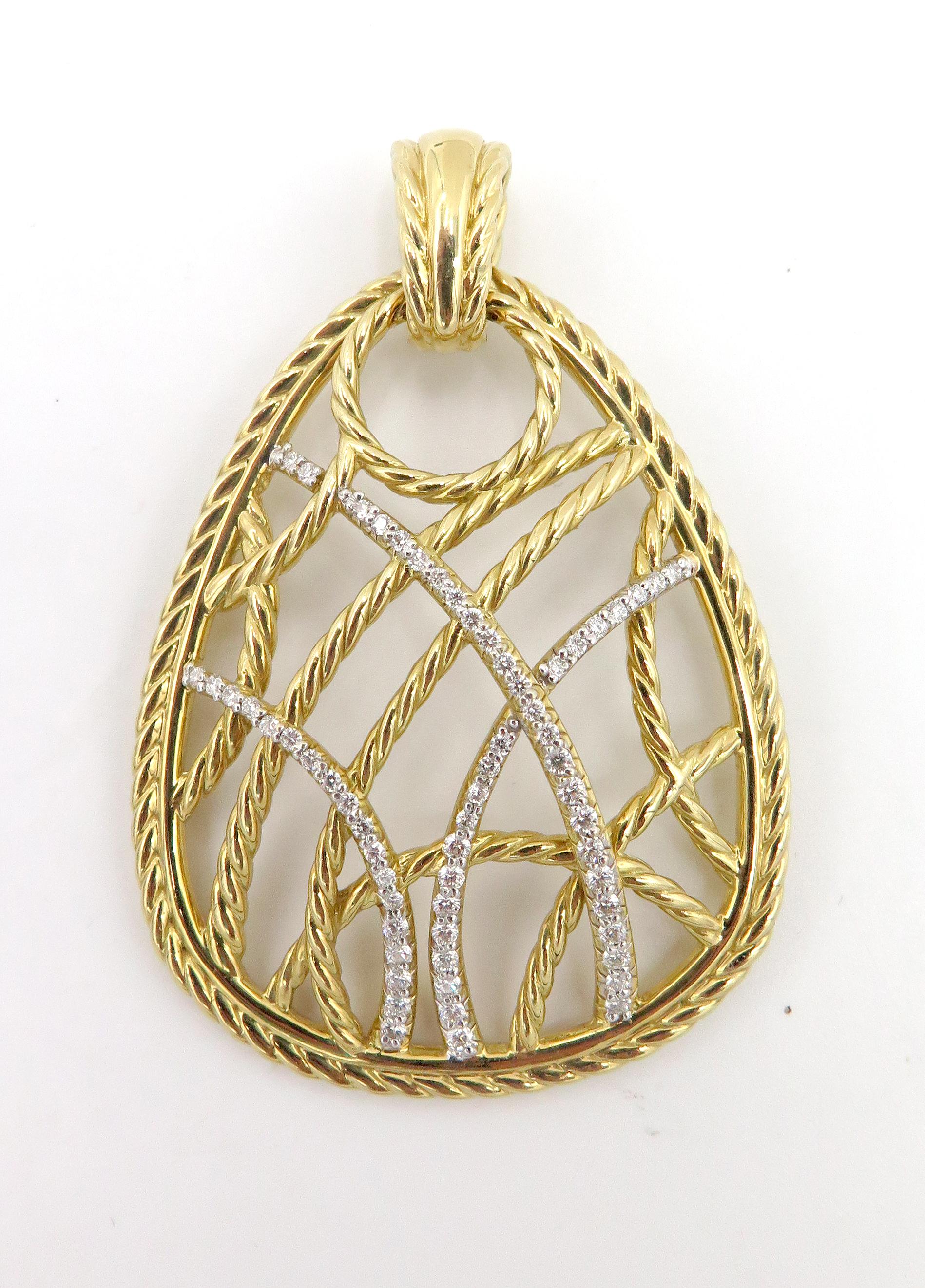 Round Cut David Yurman 18 Karat Yellow Gold Diamond Pendant