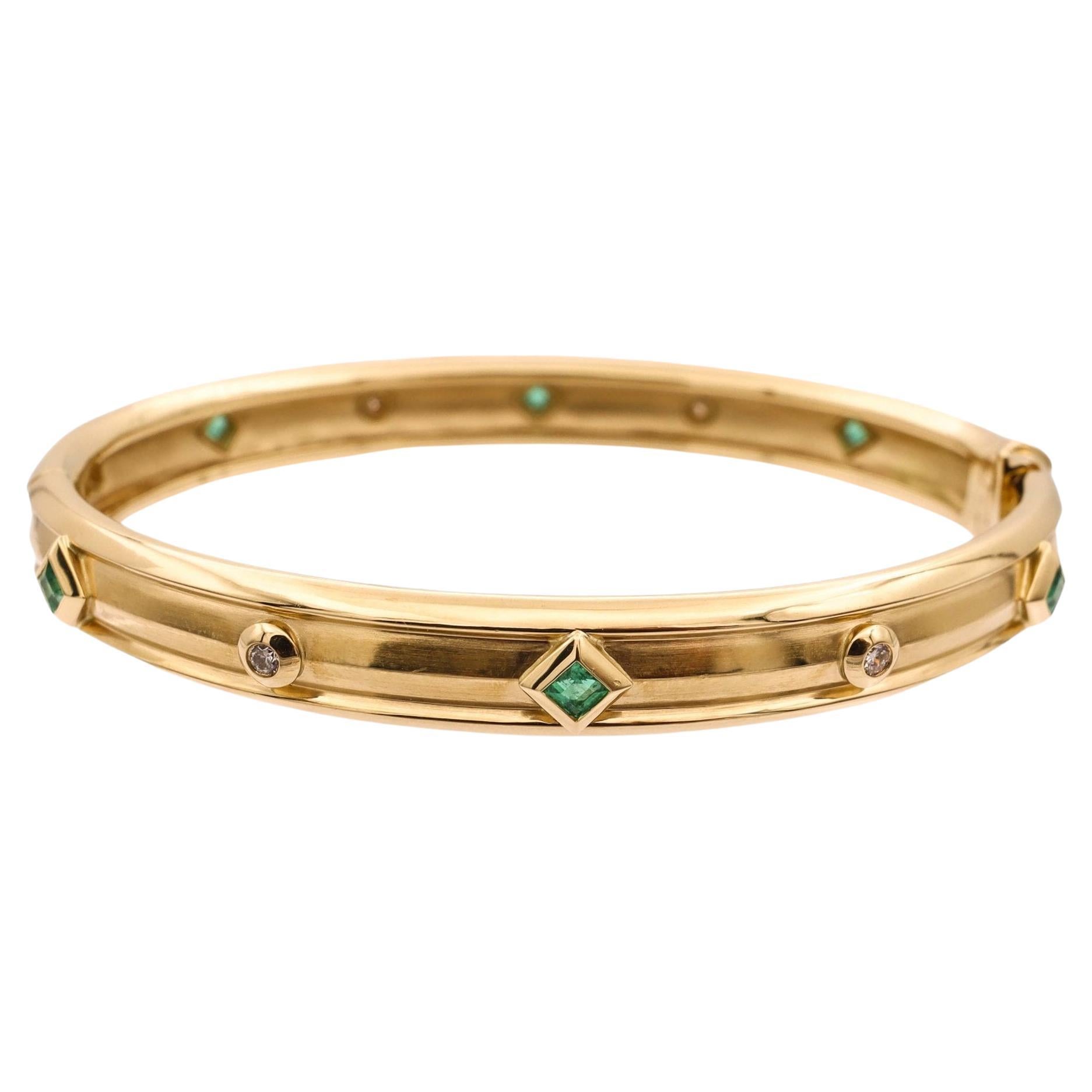 David Yurman 18ky Gold Modern Renaissance Gold Diamond Emerald Bracelet Medium