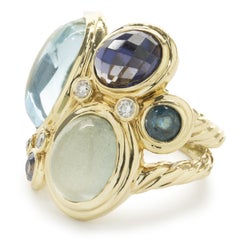 David Yurman 18KY Gold Mosaic Set Diamond, Topaz, Amethyst, and Sapphire Ring
