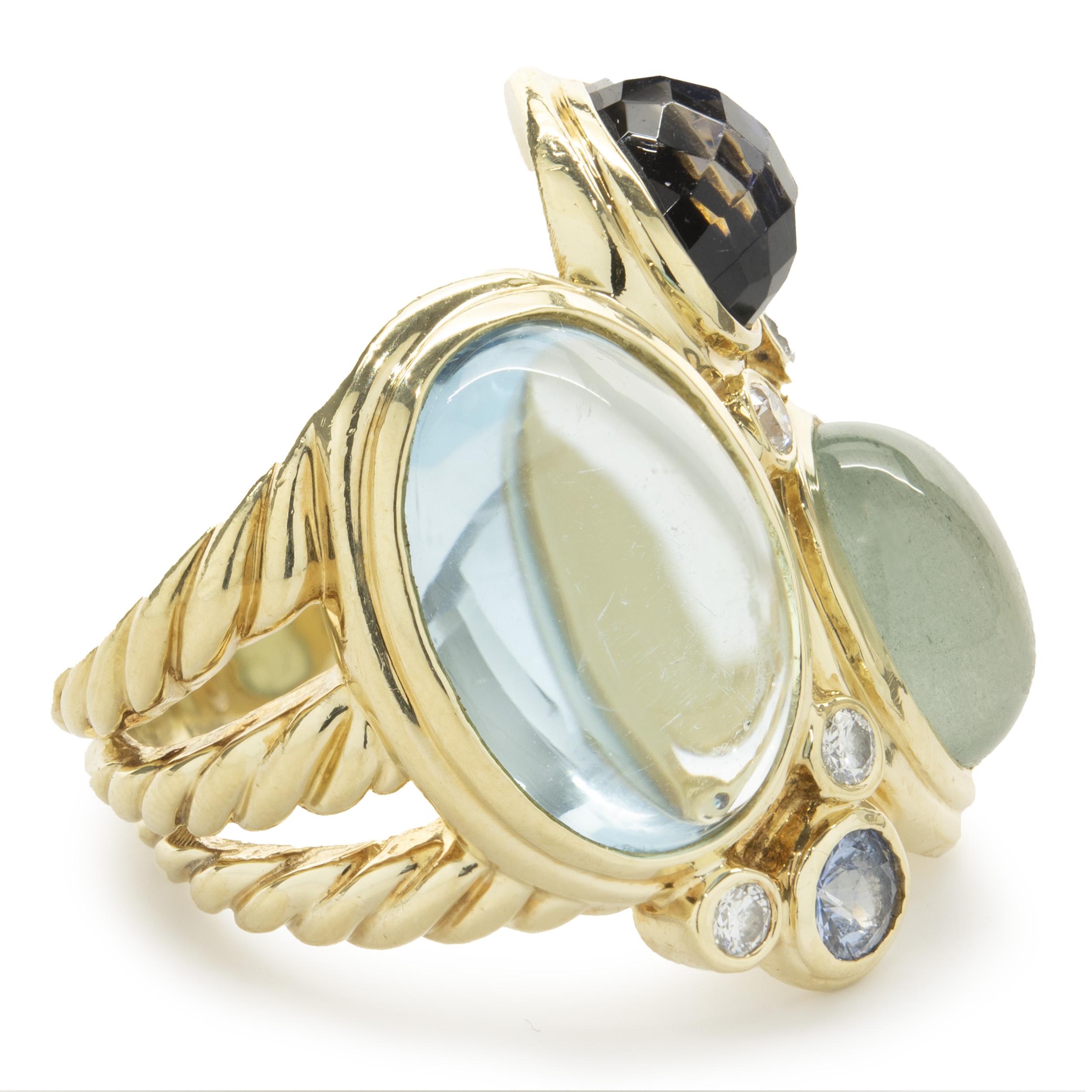 Mixed Cut David Yurman 18KY Gold Mosaic Set Diamond, Topaz, Amethyst, and Sapphire Ring