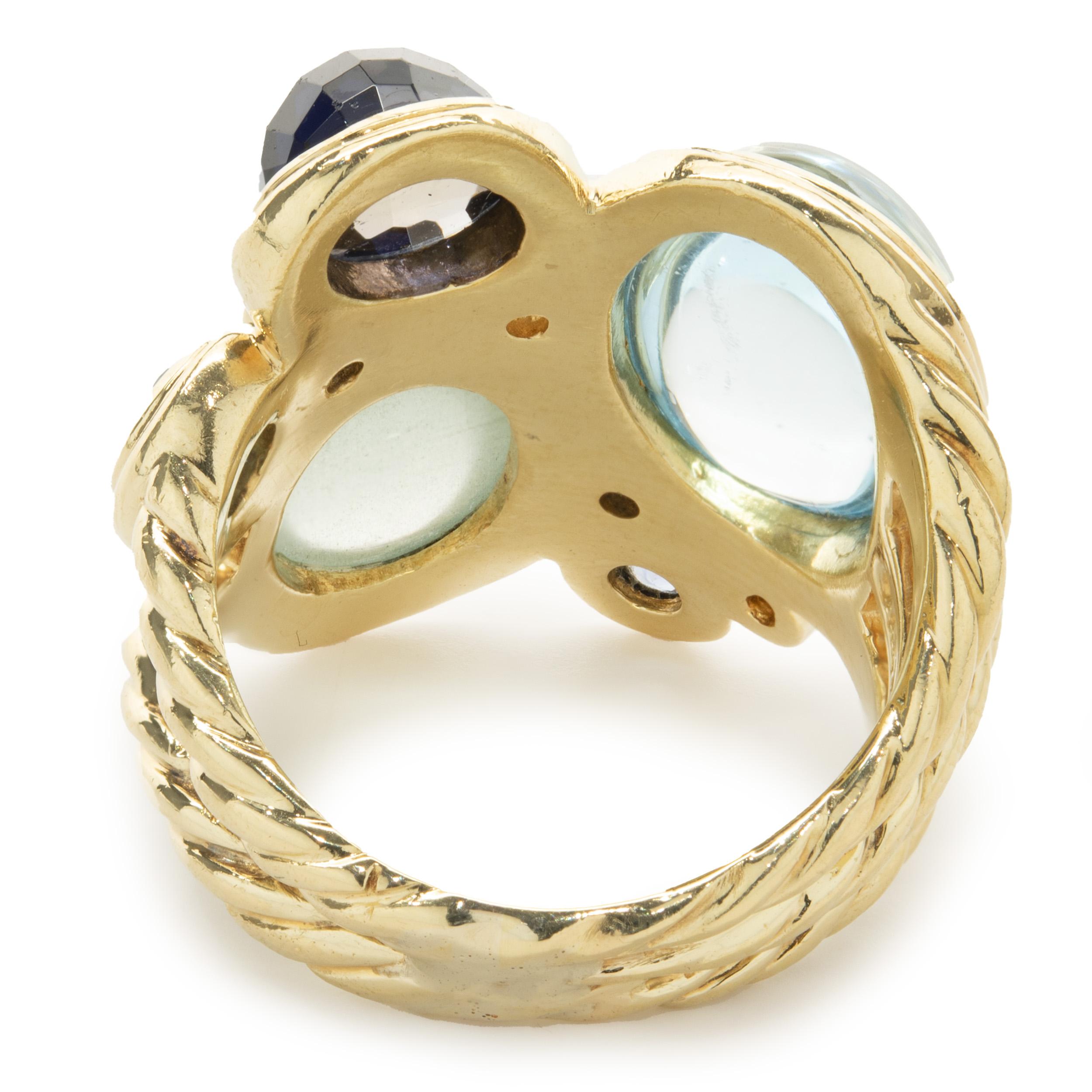 David Yurman 18KY Gold Mosaic Set Diamond, Topaz, Amethyst, and Sapphire Ring In Excellent Condition In Scottsdale, AZ