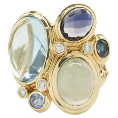 David Yurman 18KY Gold Mosaic Set Diamond, Topaz, Amethyst, and Sapphire Ring