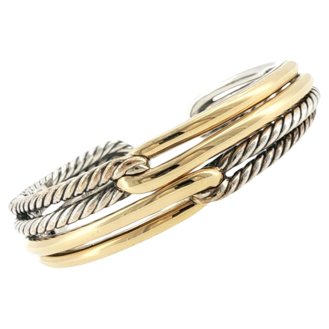 Bracciale a cerniera David Yurman "Labrynth" a due file, in oro giallo 18 carati e argento sterling
