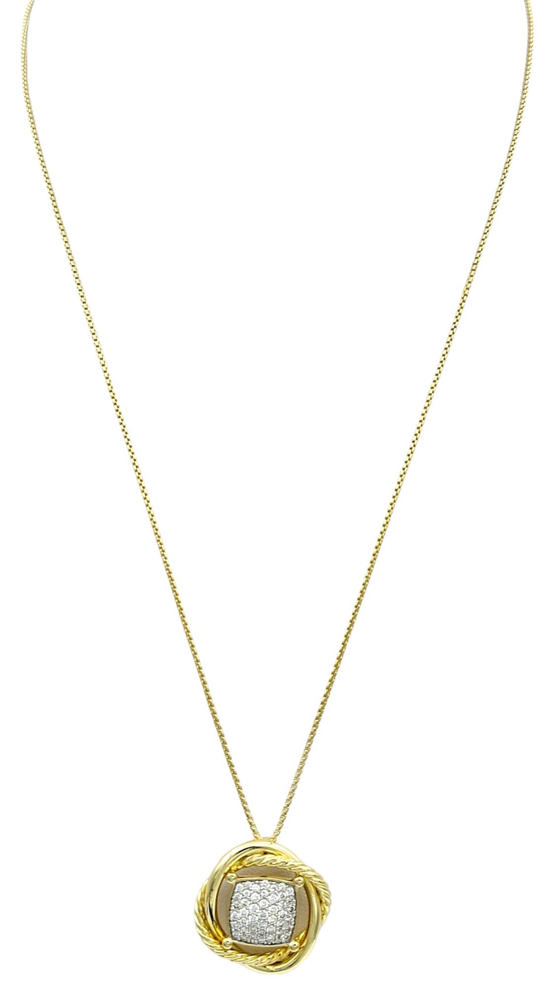 Round Cut David Yurman 20 mm Infinity Pendant Necklace with Diamonds 18 Karat Yellow Gold