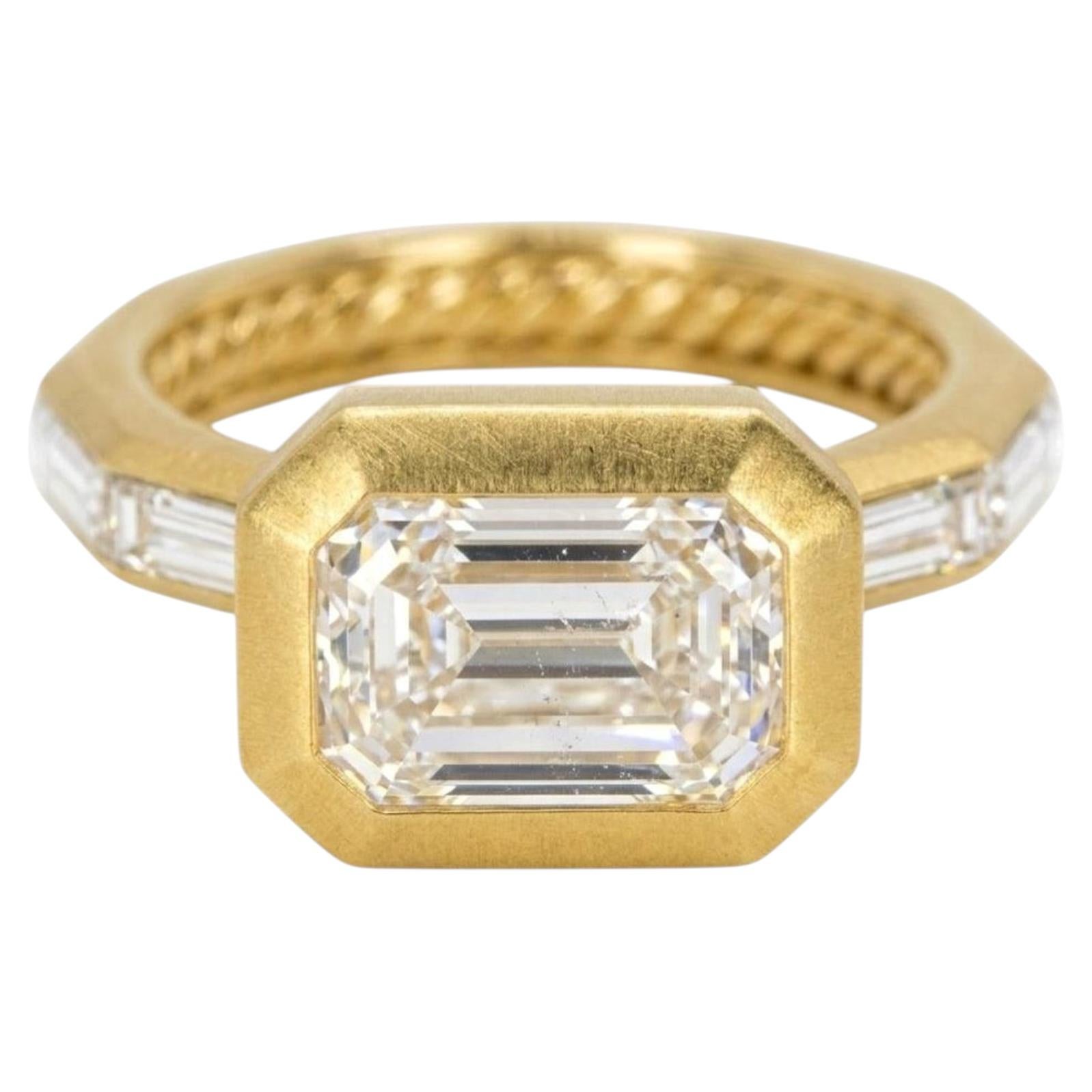 Pre-owned David Yurman 2.01 Carat Gia Emerald Cut Diamond 18k Gold Engagement Ring In Green