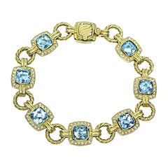 David Yurman 21.00ct Blue Topaz 1.00ct Diamond Gold Bracelet