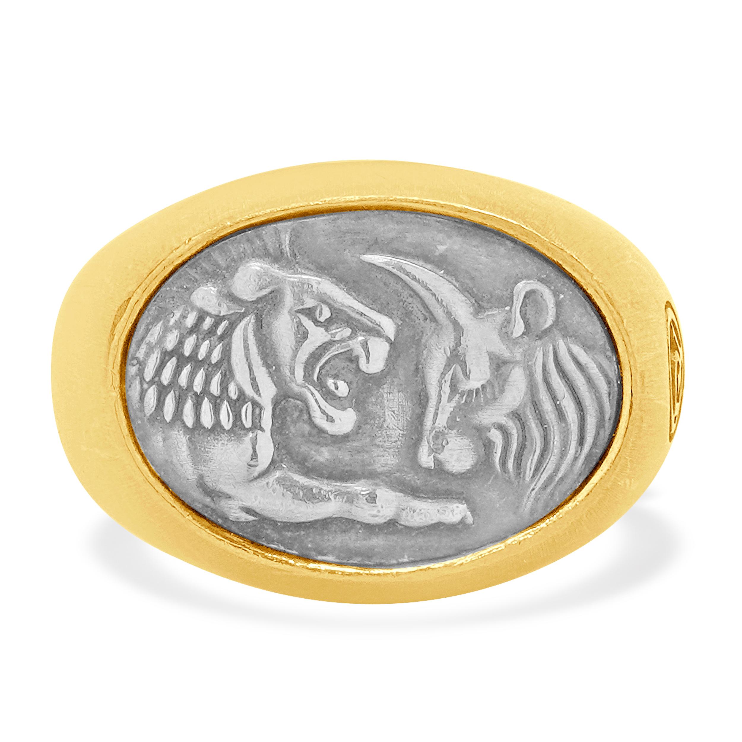 David Yurman Petrvs Löwe und Ox Ring aus 22 Karat Gelbgold und Sterlingsilber