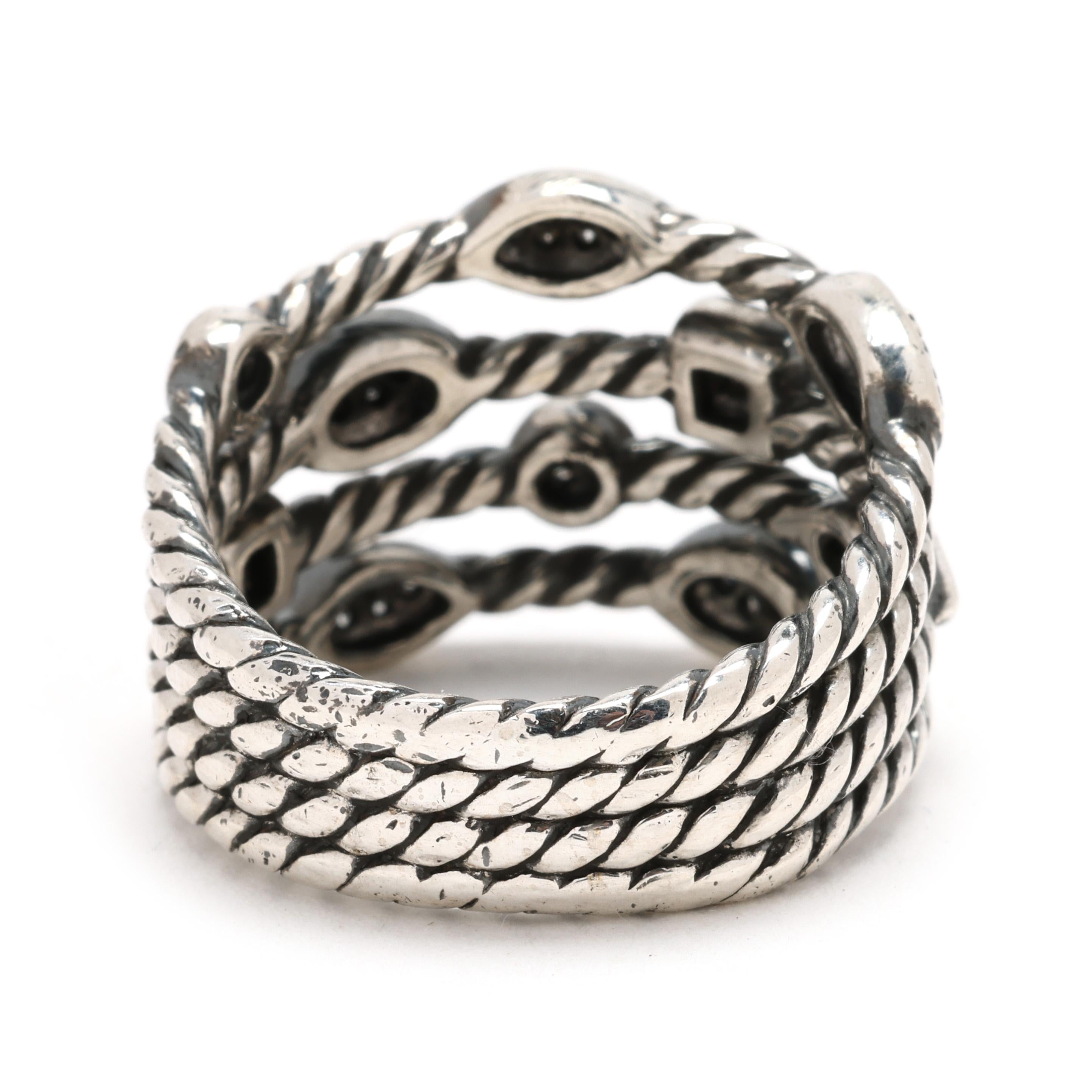 Round Cut David Yurman .25ctw Diamond Stacked Band Ring, Sterling Silver, Ring Size 7