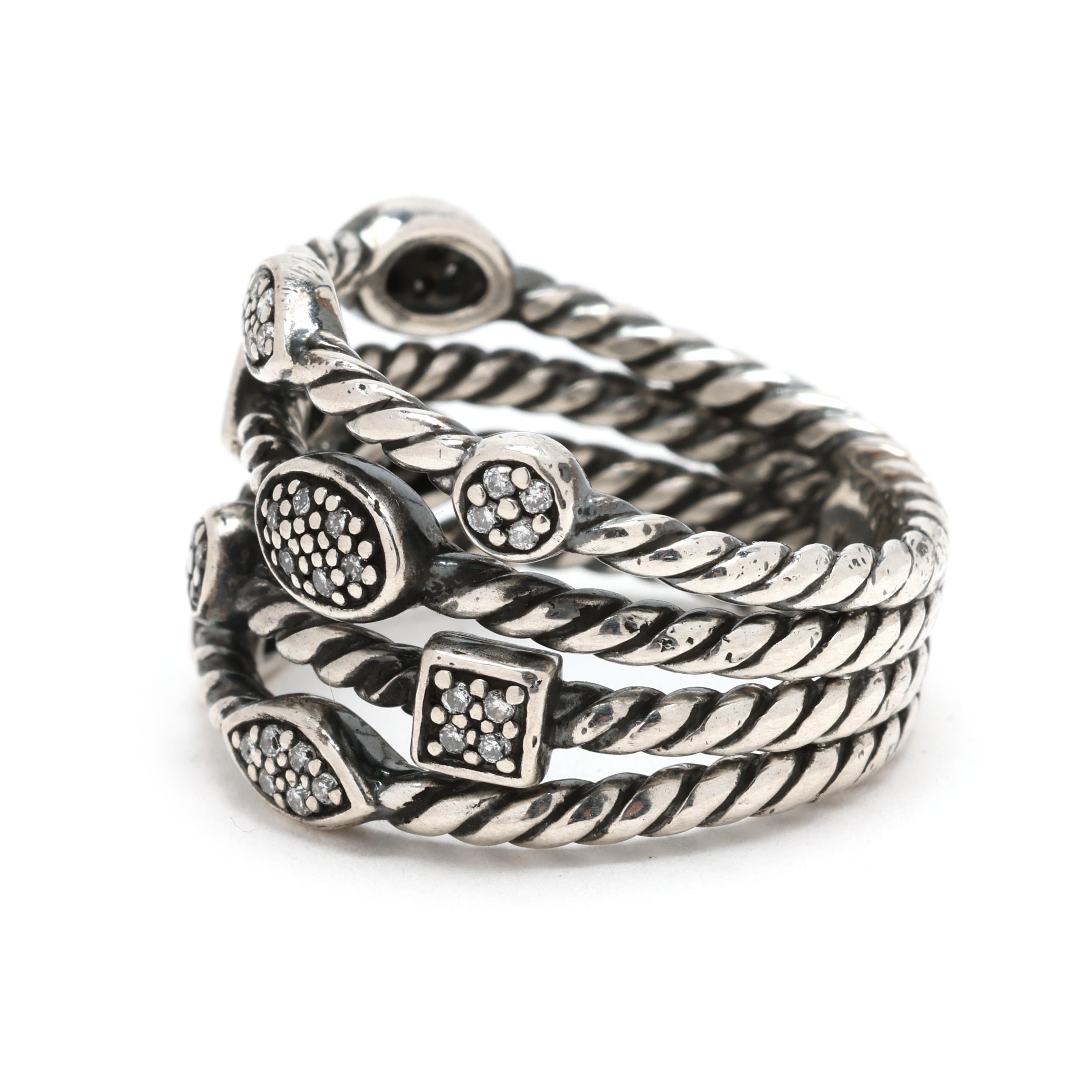 David Yurman .25ctw Diamond Stacked Band Ring, Sterling Silver, Ring Size 7 In Good Condition In McLeansville, NC