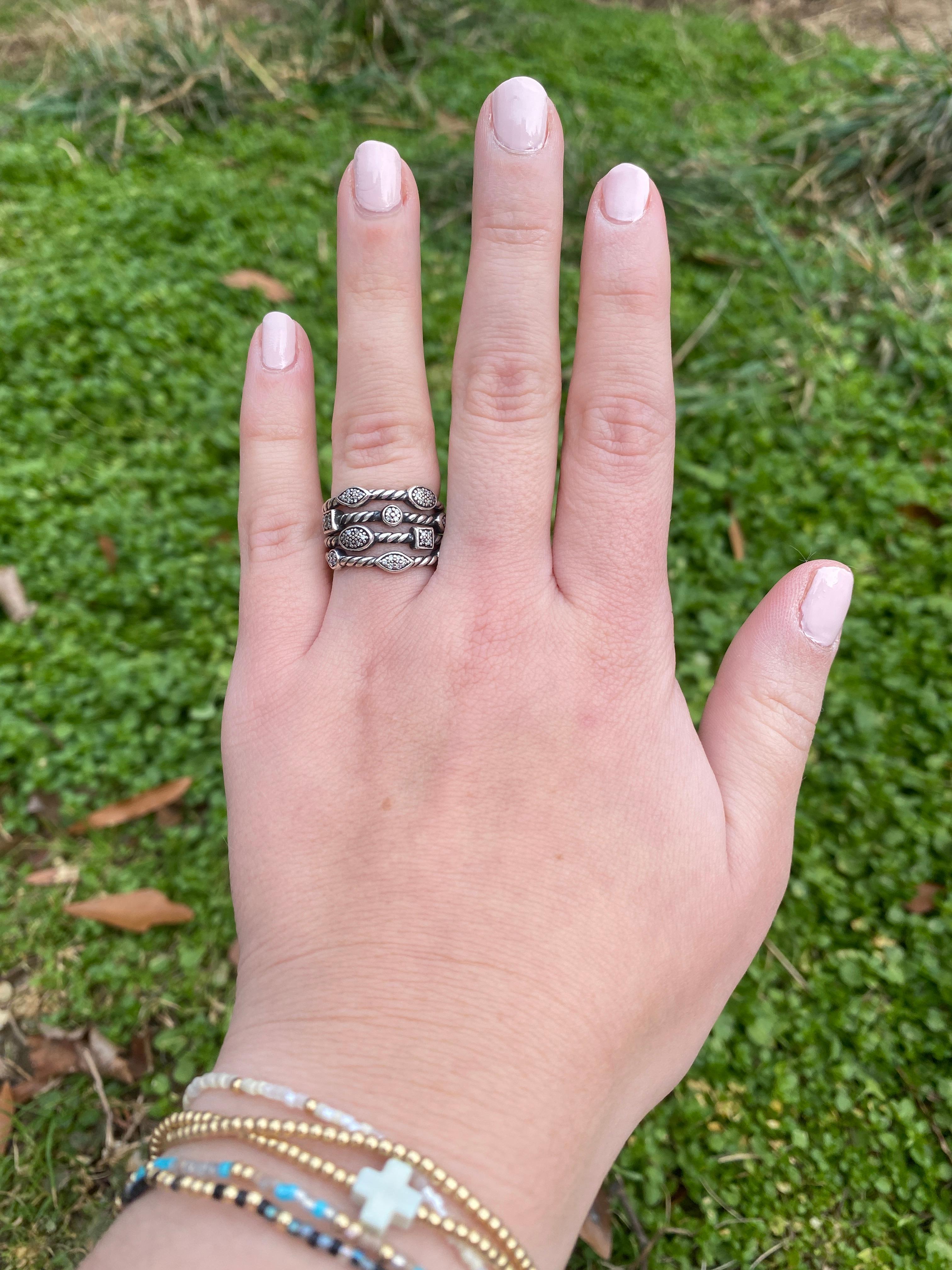 David Yurman .25ctw Diamond Stacked Band Ring, Sterling Silver, Ring Size 7 1