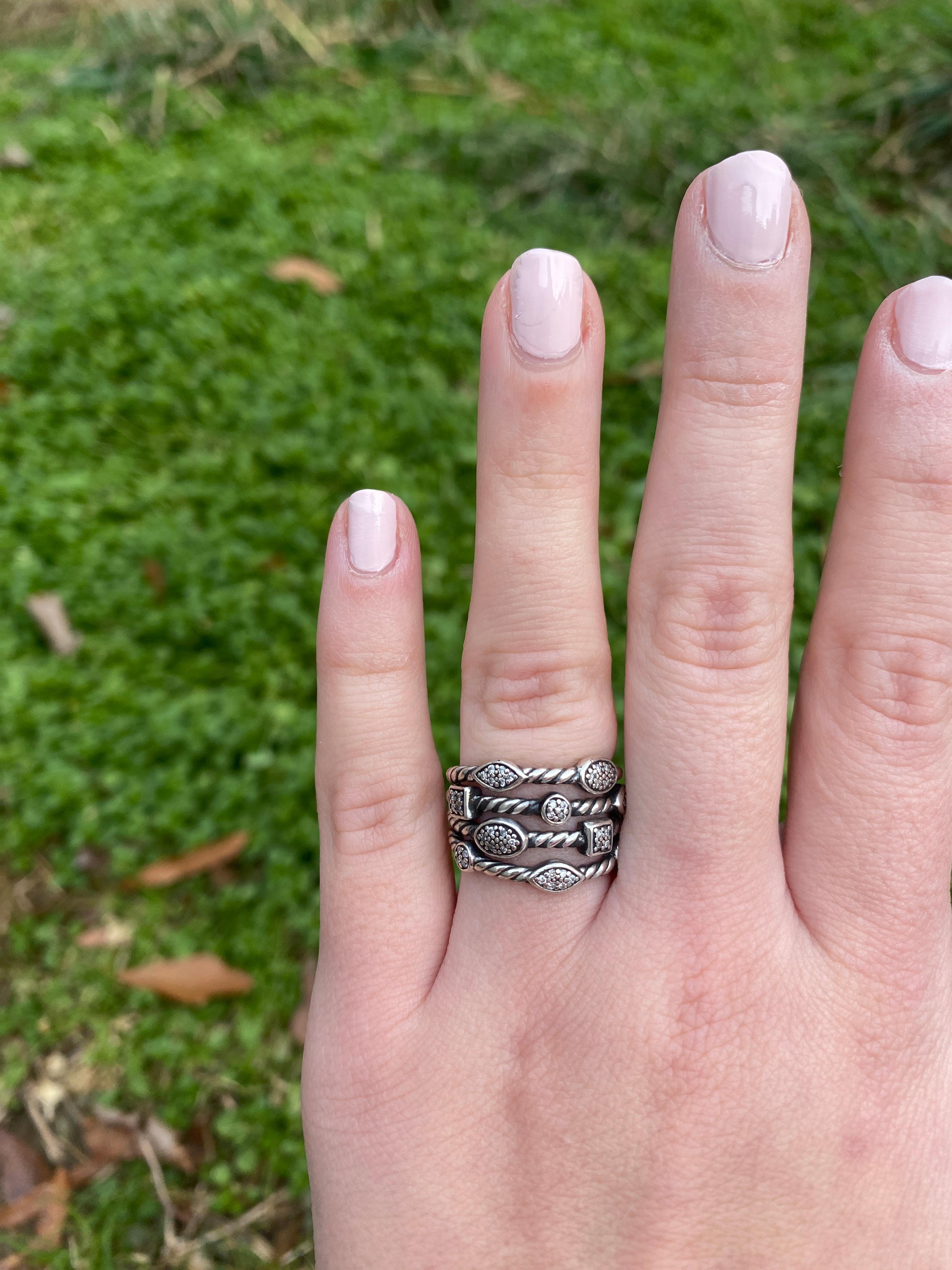 David Yurman .25ctw Diamond Stacked Band Ring, Sterling Silver, Ring Size 7 2