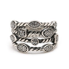 David Yurman .25ctw Diamond Stacked Band Ring, Sterling Silver, Ring Size 7
