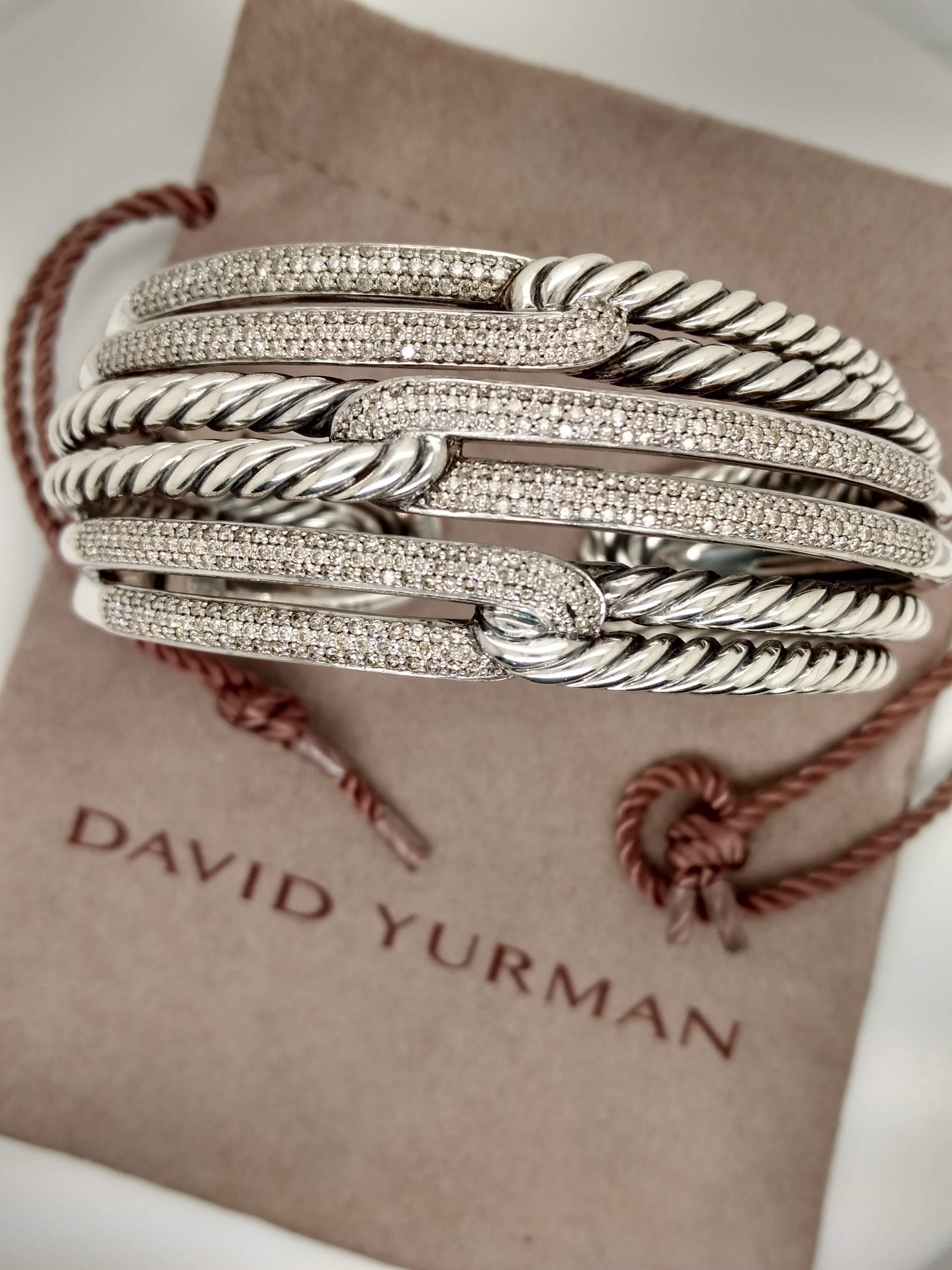 Women's David Yurman 2.72 Carat Diamond Labyrinth Triple Loop Bracelet Sterling Cuff