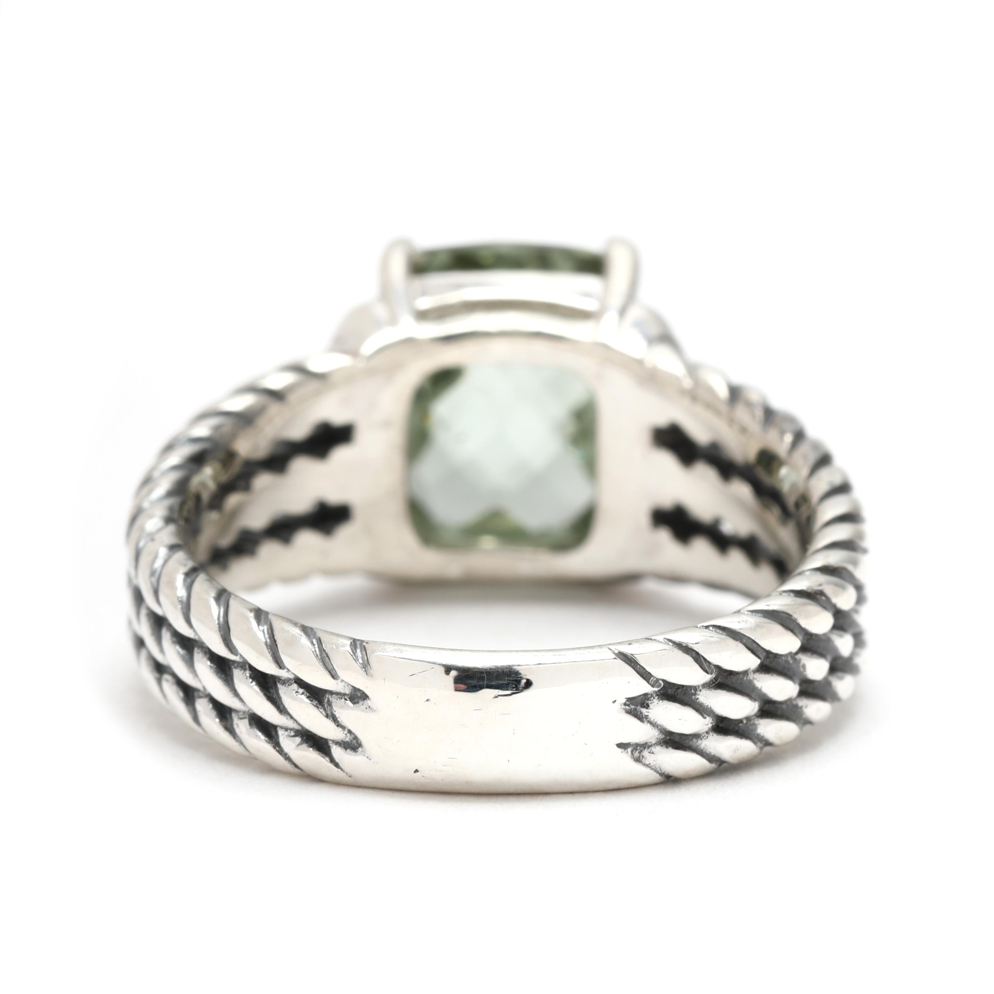 Round Cut David Yurman 2.73ctw Prasiolite and Diamond Ring, Sterling Silver, Ring Size 7