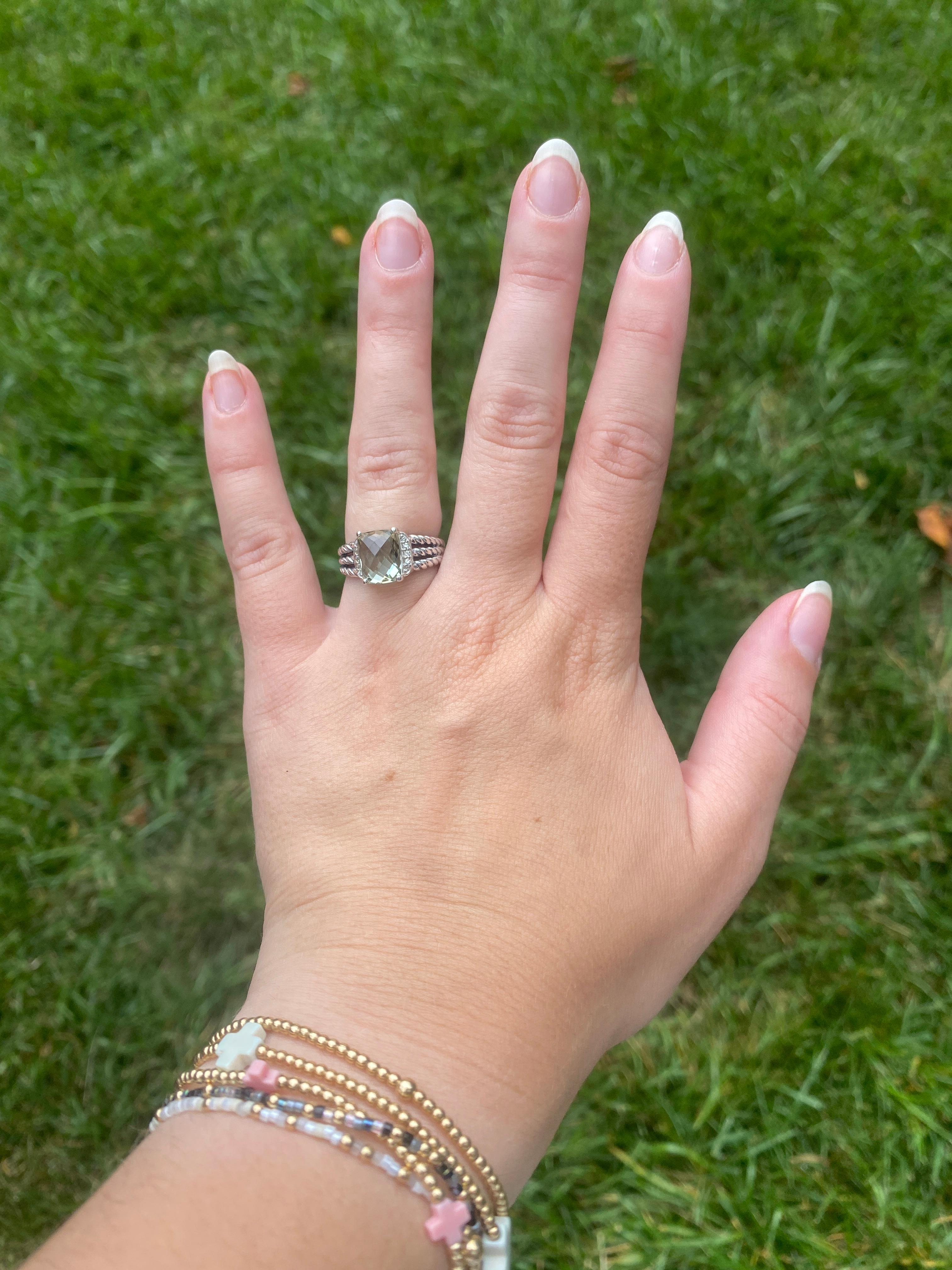 David Yurman 2.73ctw Prasiolite and Diamond Ring, Sterling Silver, Ring Size 7 1