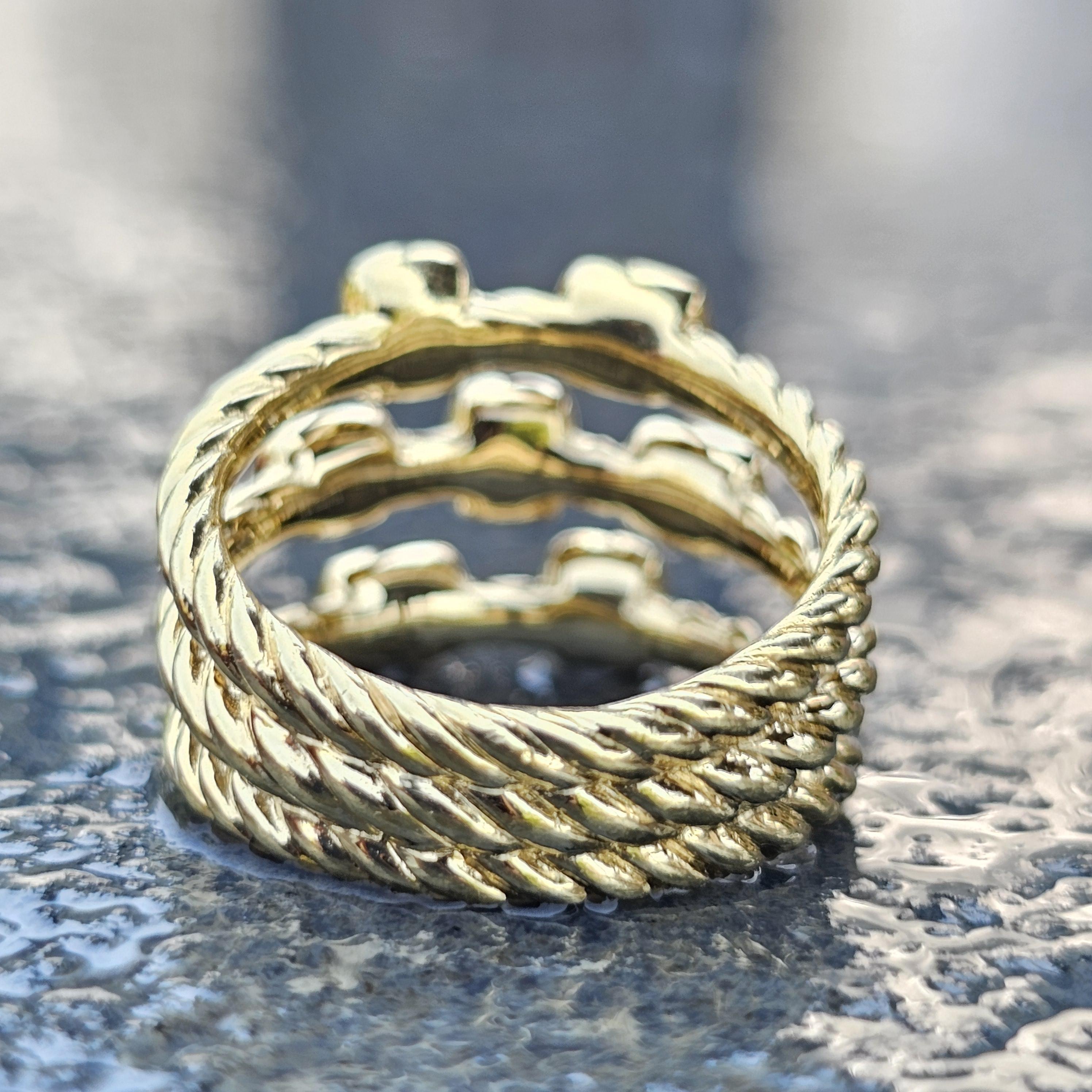David Yurman 3 Row Konfetti Diamant Ring 18k Gelbgold 11g sz 6 14mm breit im Angebot 5