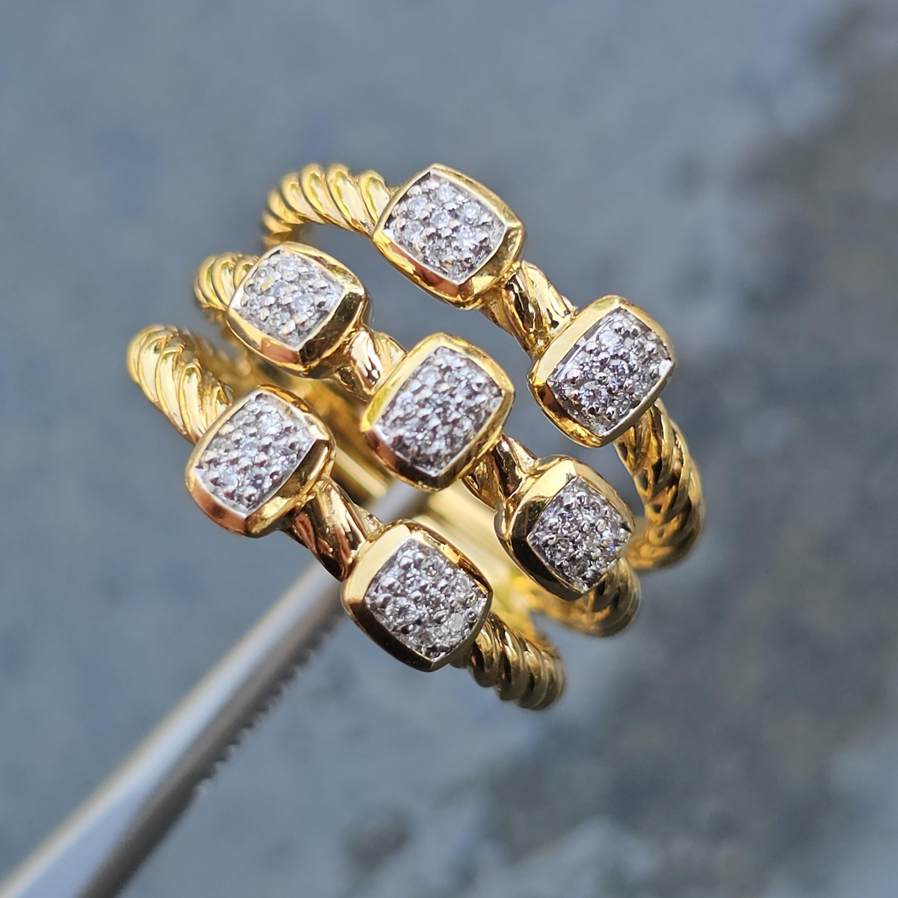 David Yurman 3 Row Konfetti Diamant Ring 18k Gelbgold 11g sz 6 14mm breit (Rundschliff) im Angebot