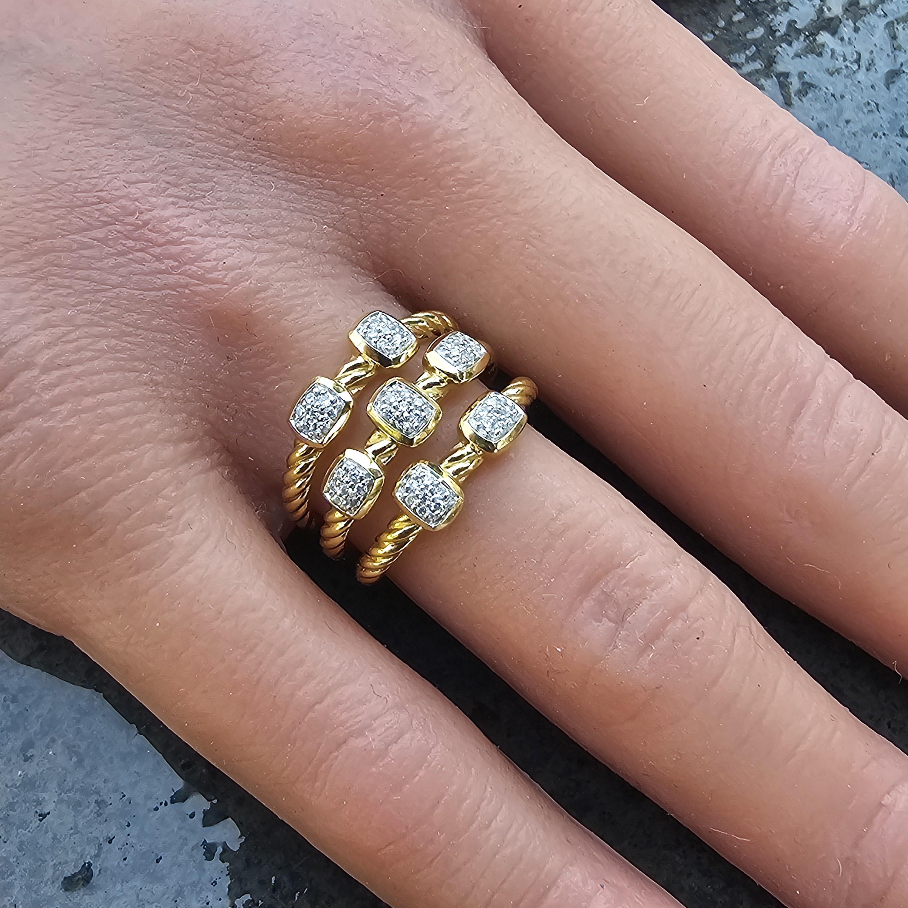 David Yurman 3 Row Konfetti Diamant Ring 18k Gelbgold 11g sz 6 14mm breit im Zustand „Gut“ im Angebot in Northbrook, IL