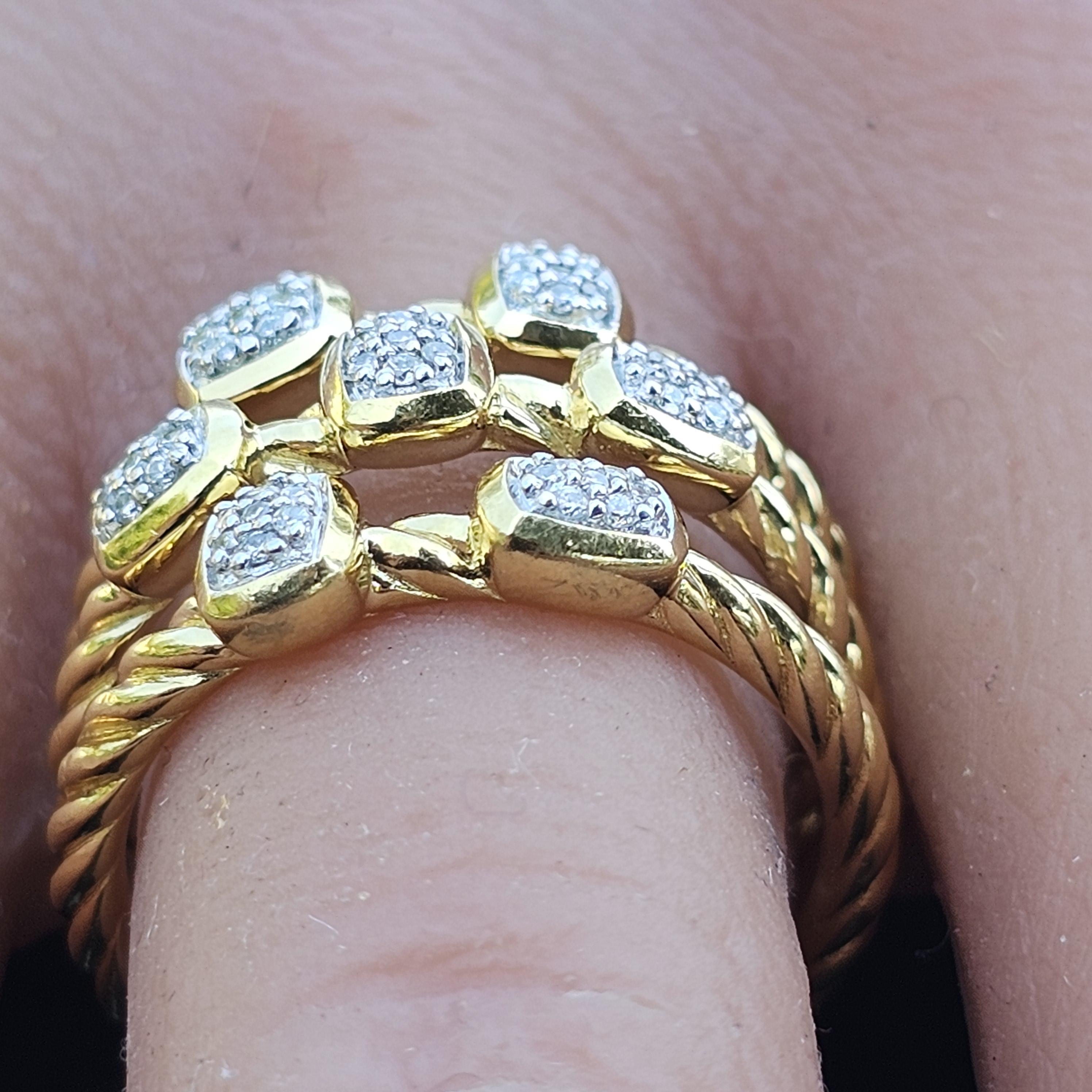 David Yurman 3 Row Konfetti Diamant Ring 18k Gelbgold 11g sz 6 14mm breit Damen im Angebot