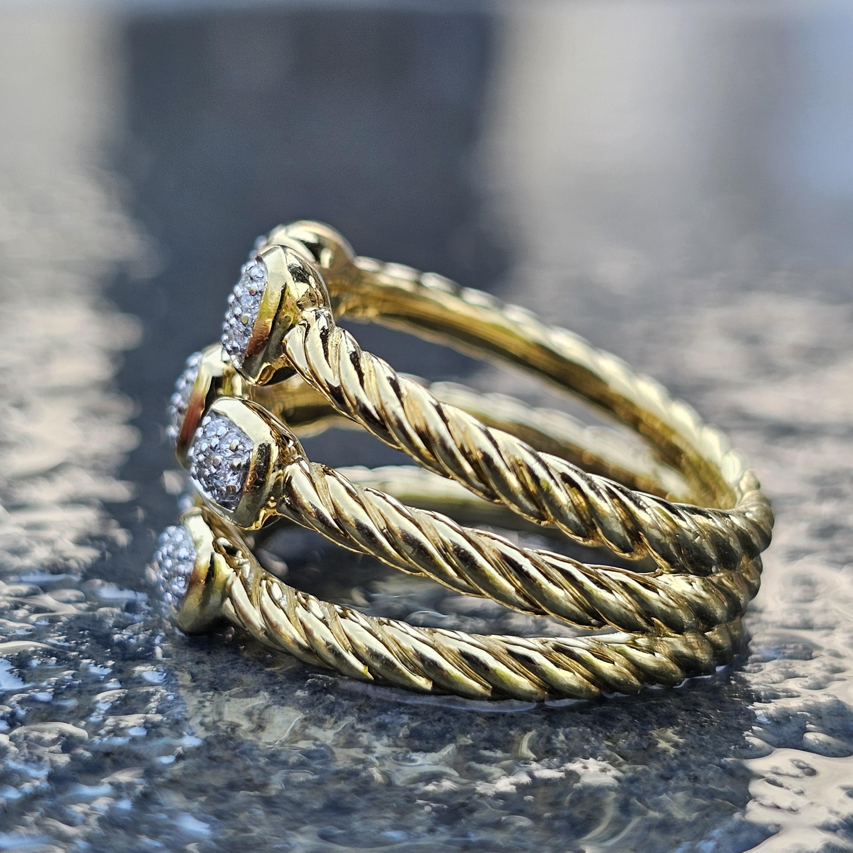 David Yurman 3 Row Konfetti Diamant Ring 18k Gelbgold 11g sz 6 14mm breit im Angebot 4