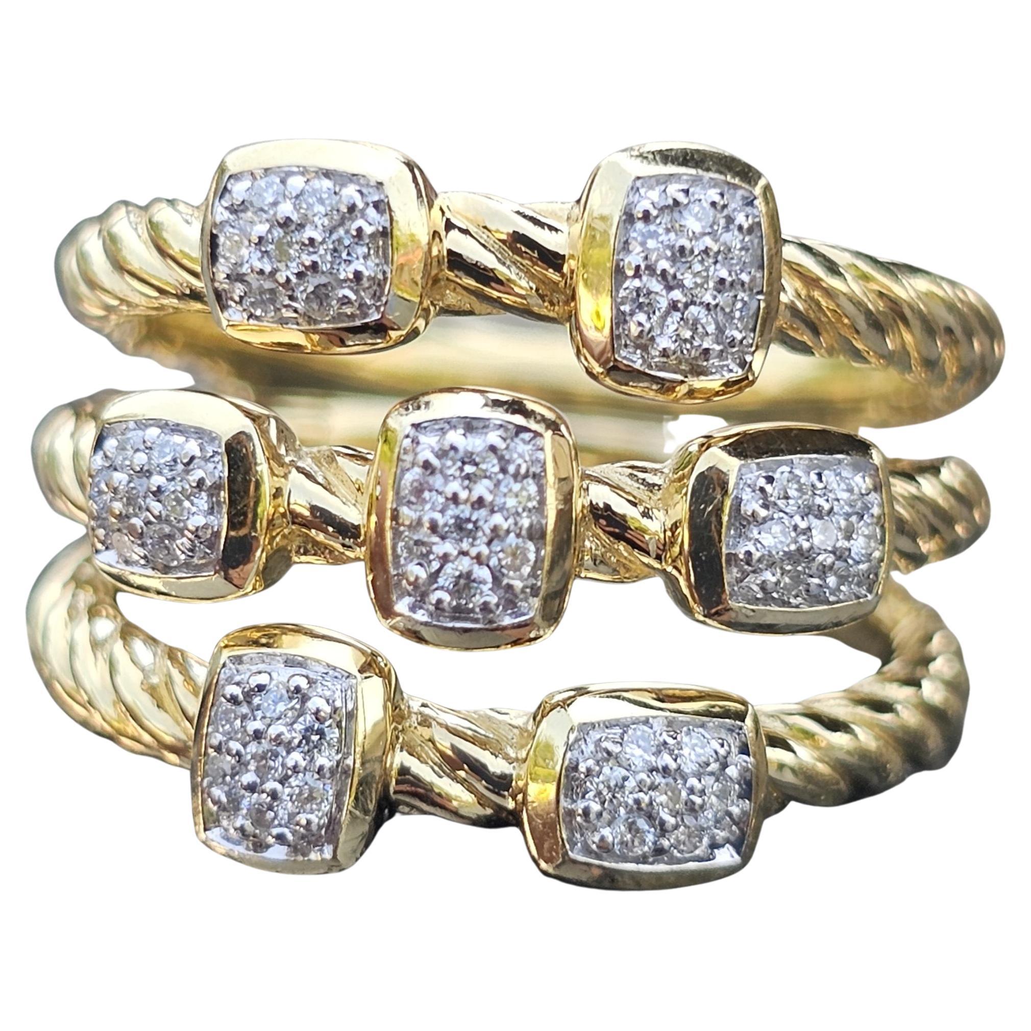 David Yurman 3 Row Konfetti Diamant Ring 18k Gelbgold 11g sz 6 14mm breit im Angebot