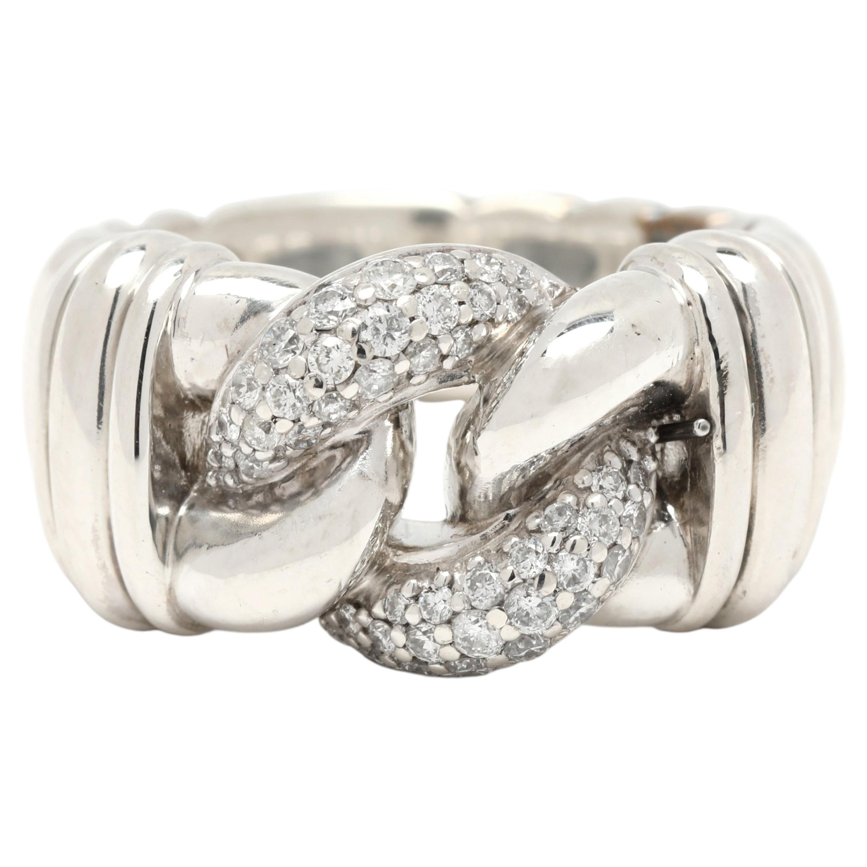 David Yurman Belmont-Ring mit Diamanten (insgesamt 0,30 Karat) in Kettengliedern, Sterlingsilber, Ringgröße 6