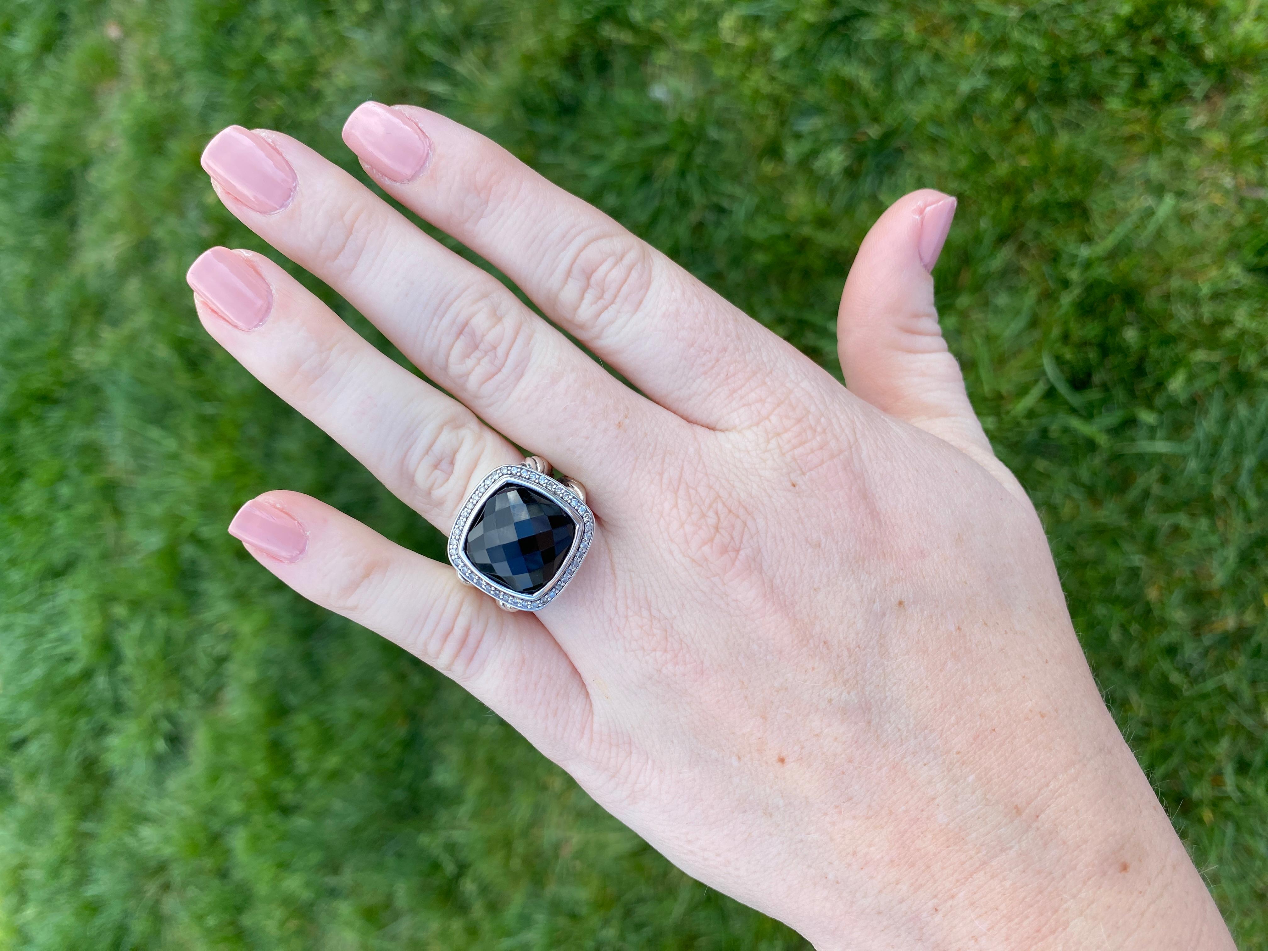 David Yurman Anello Albion con diamante da .31ctw e onice nero, A. Silver, Anello in vendita 1