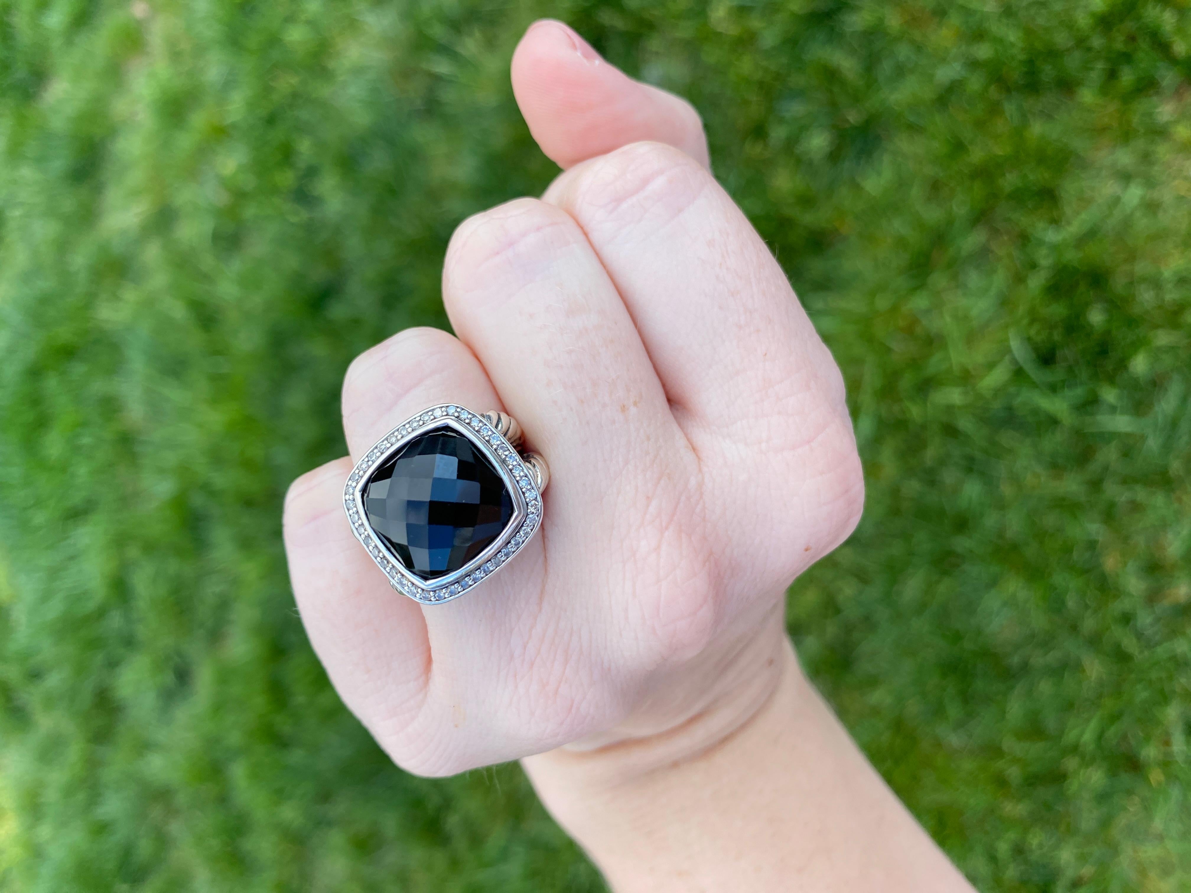David Yurman Anello Albion con diamante da .31ctw e onice nero, A. Silver, Anello in vendita 2