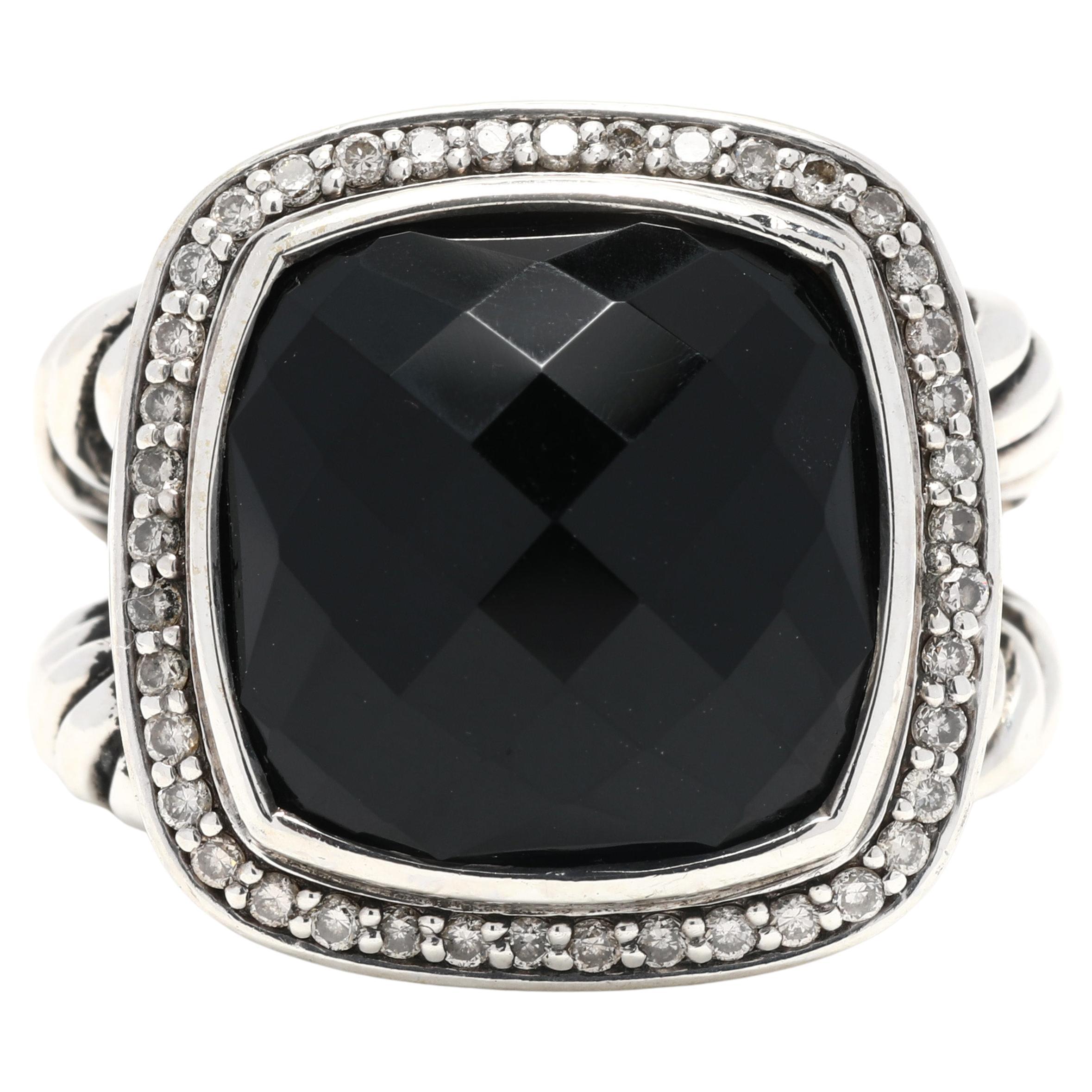 David Yurman .31ctw Diamond Black Onyx Albion Ring, Sterling Silver, Ring For Sale