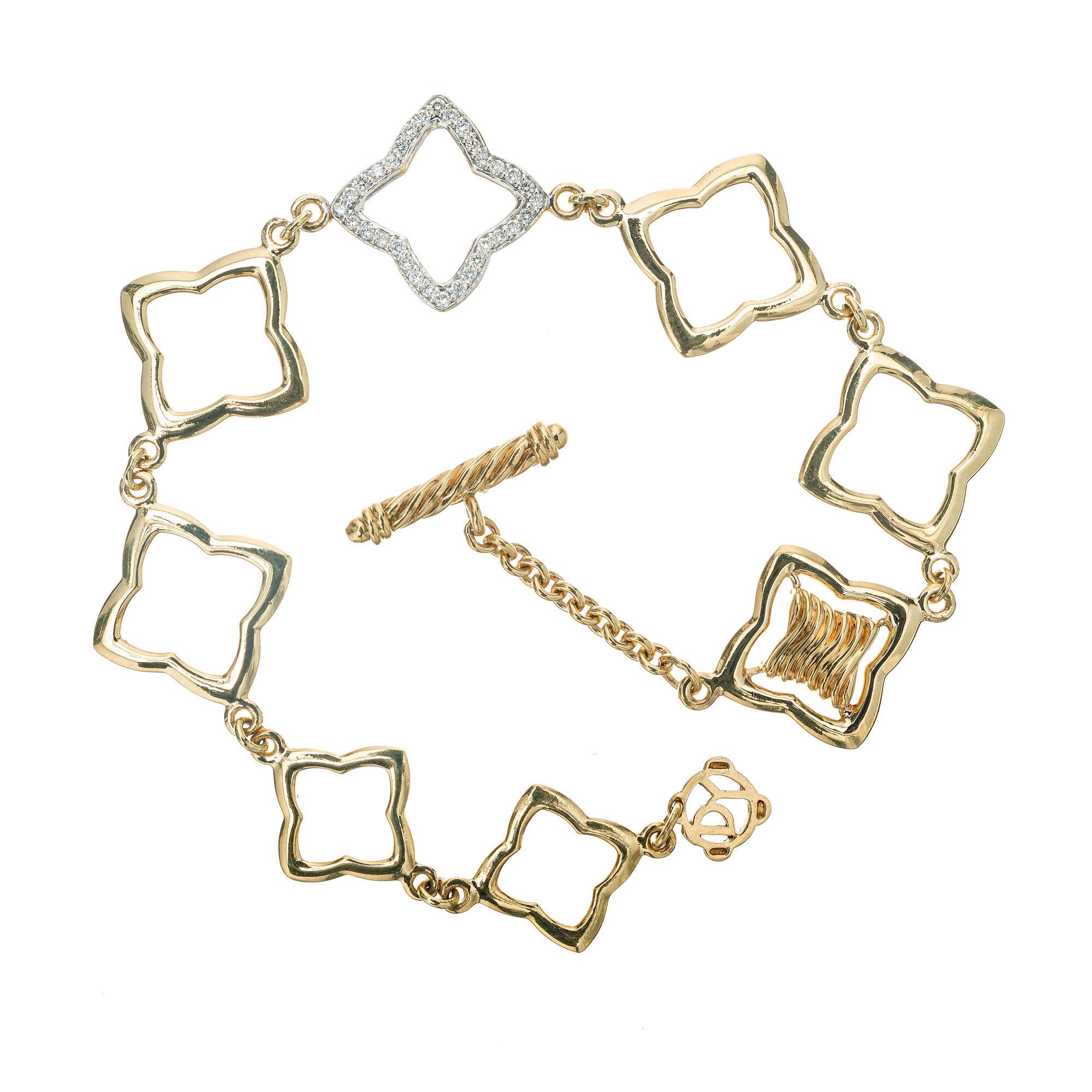 David Yurman .32 Carat Diamond Quatrefoil Gold Link Bracelet