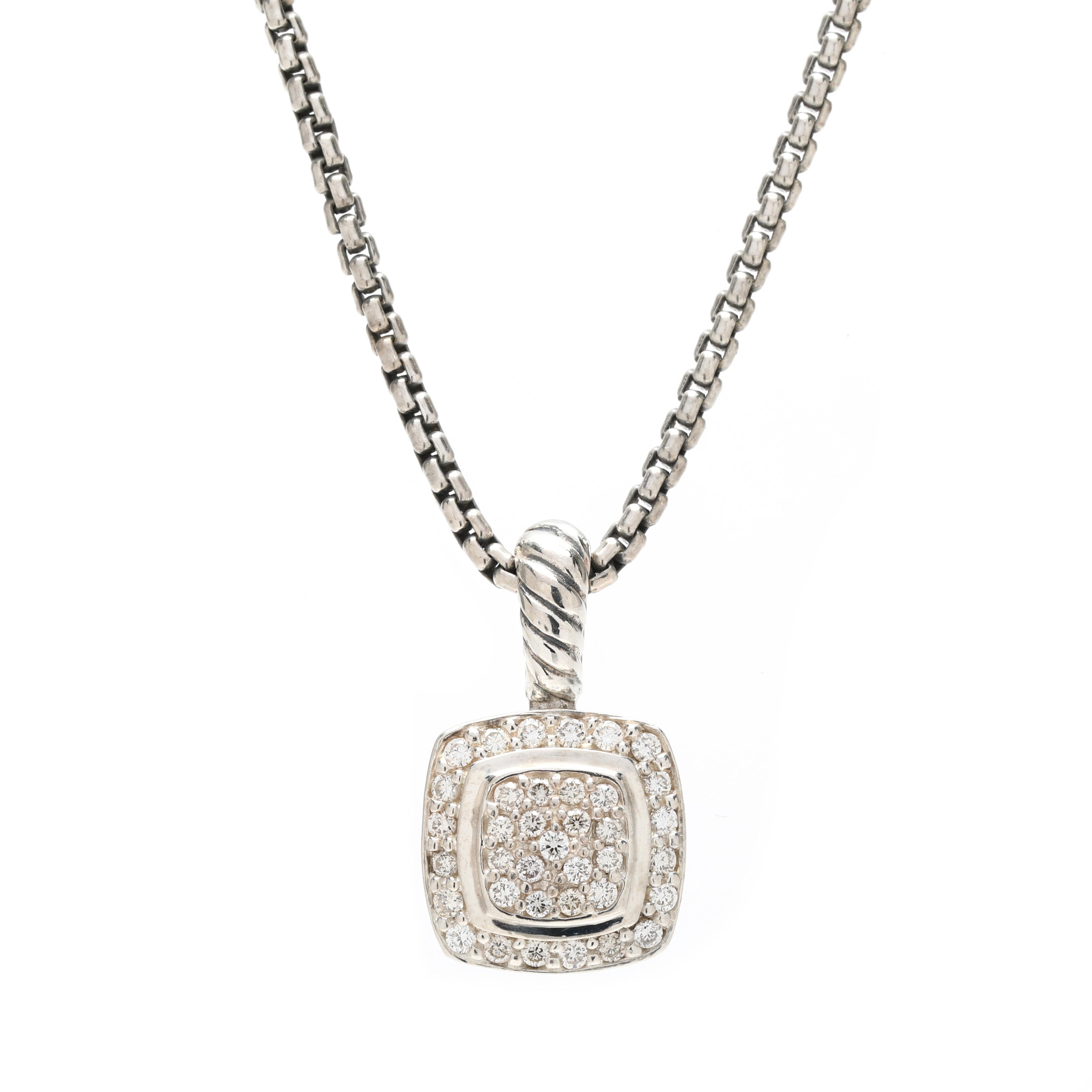 David Yurman - Collana con ciondolo di diamanti da .37ctw, A. Silver, lunghezza 16 pollici In condizioni buone in vendita a McLeansville, NC