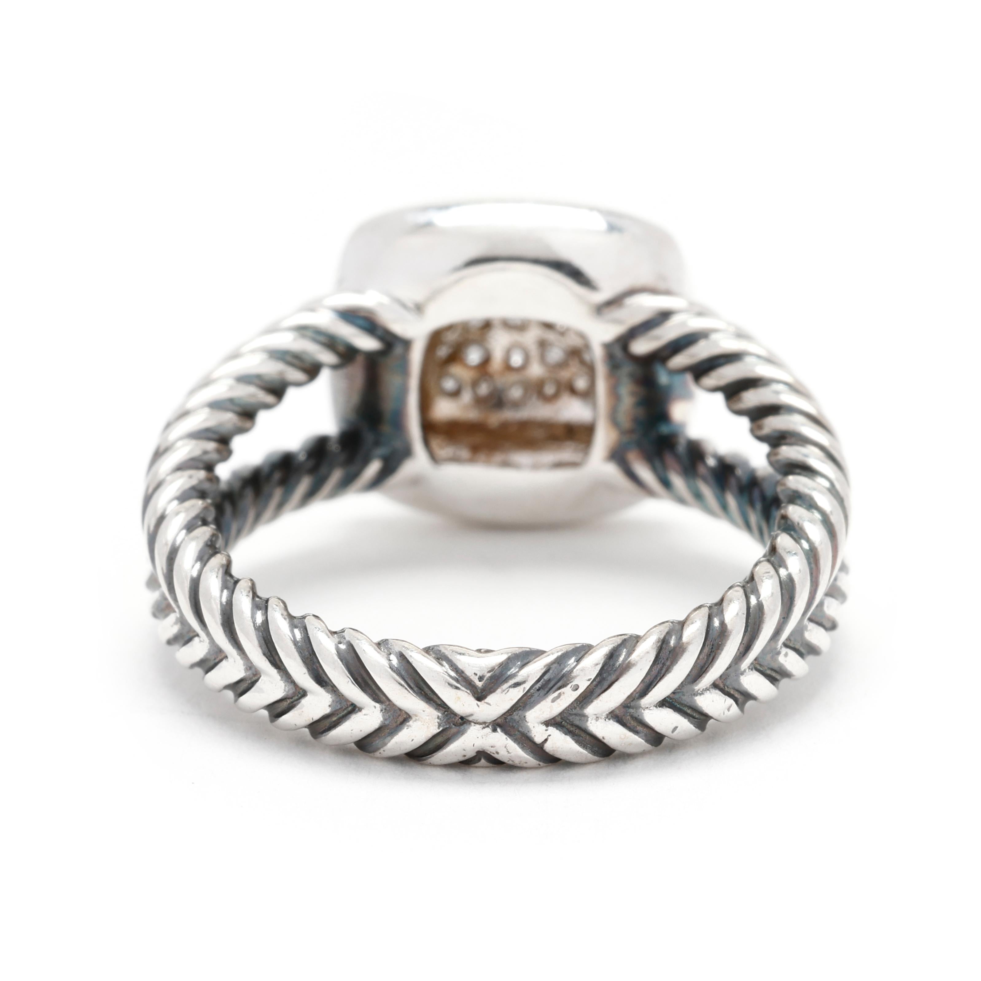 Round Cut David Yurman .38ctw Diamond and Sterling Silver Engagement Ring, Ring Size 6 For Sale