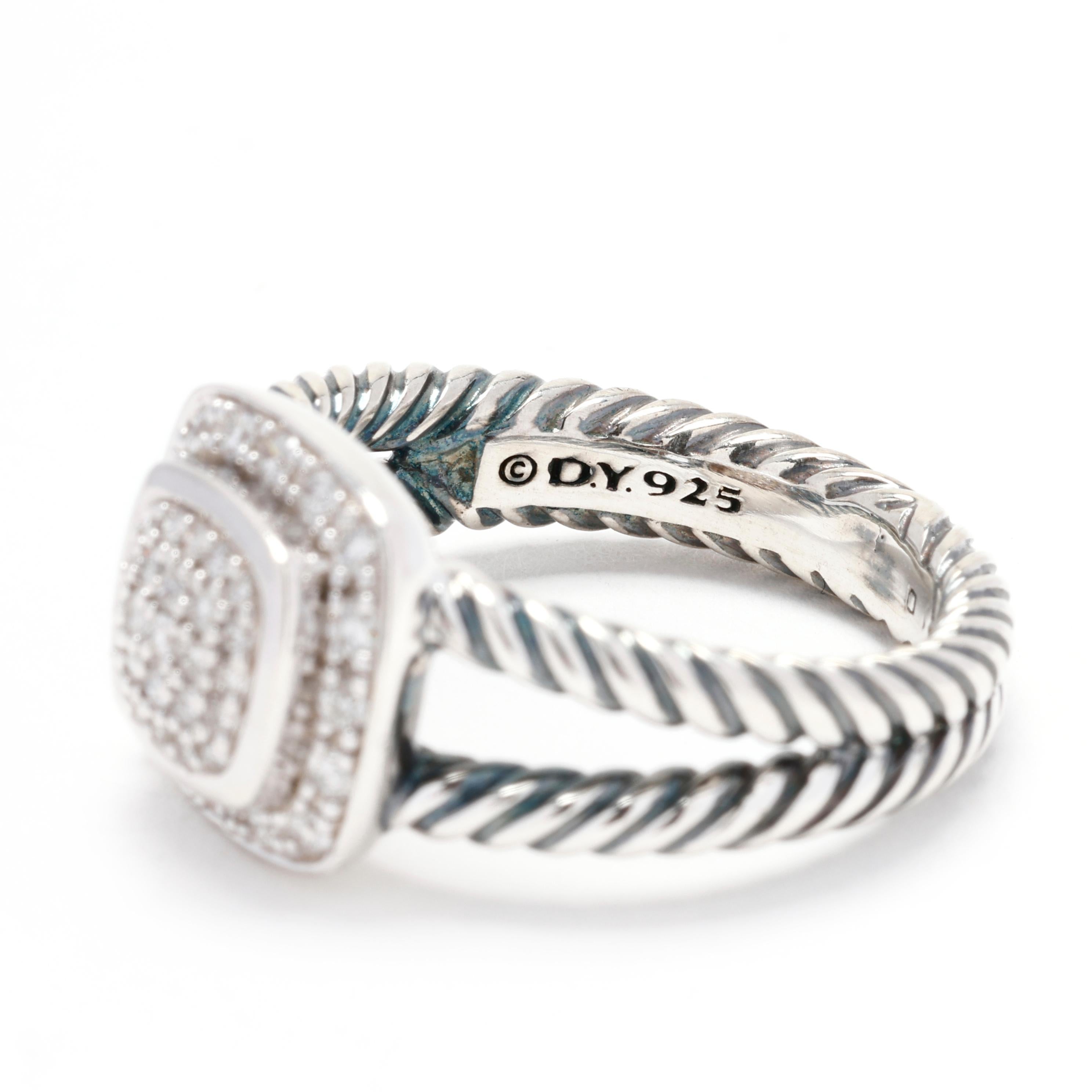 Taille ronde David Yurman Bague de fiançailles en argent sterling et diamant de 0,38ctw, taille 6 en vente