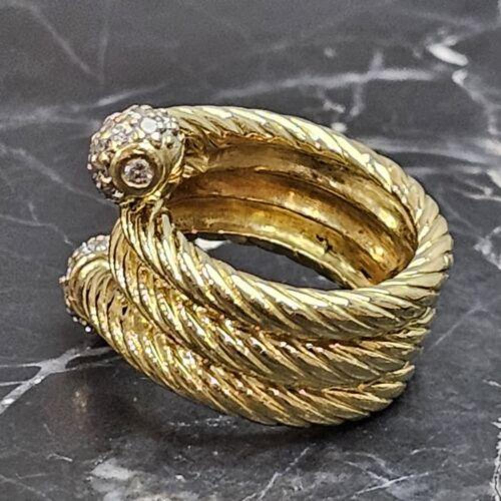 David Yurman Anillo de diamantes con bypass de cable de 4 filas Oro amarillo de 18k Sz 3,25 Corte redondo en venta