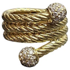 David Yurman 4 Row Cable Bypass Diamond Ring 18k Yellow Gold Sz 3.25