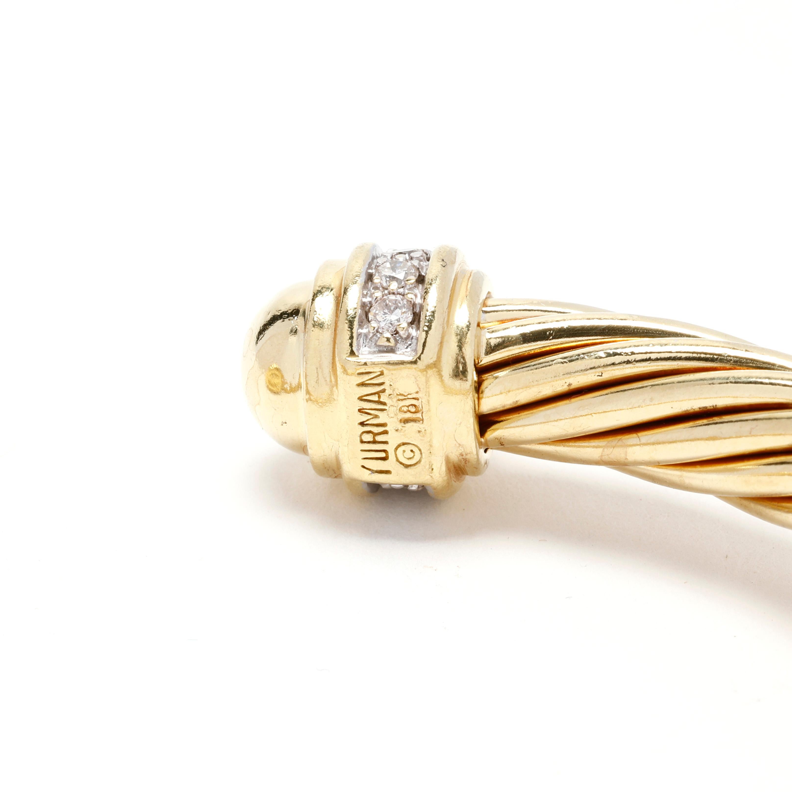 David Yurman - Bracelet manchette en or jaune 18 carats, diamant de 0,40ctw, torsadé 1
