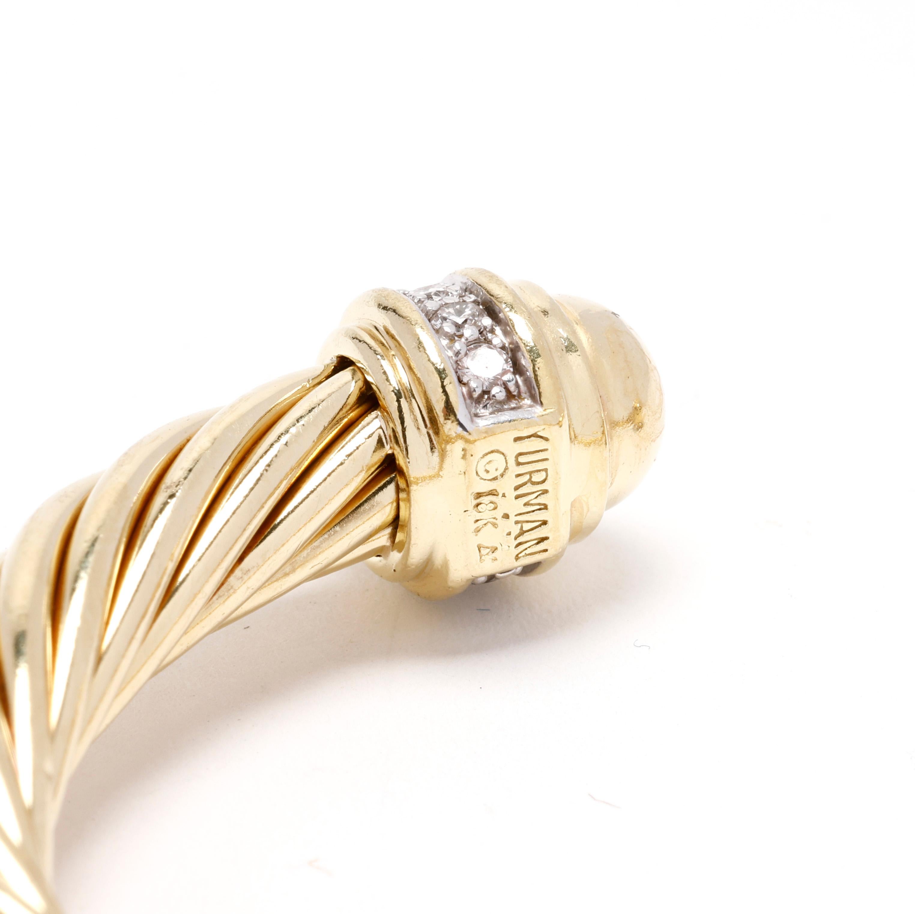 David Yurman - Bracelet manchette en or jaune 18 carats, diamant de 0,40ctw, torsadé 2