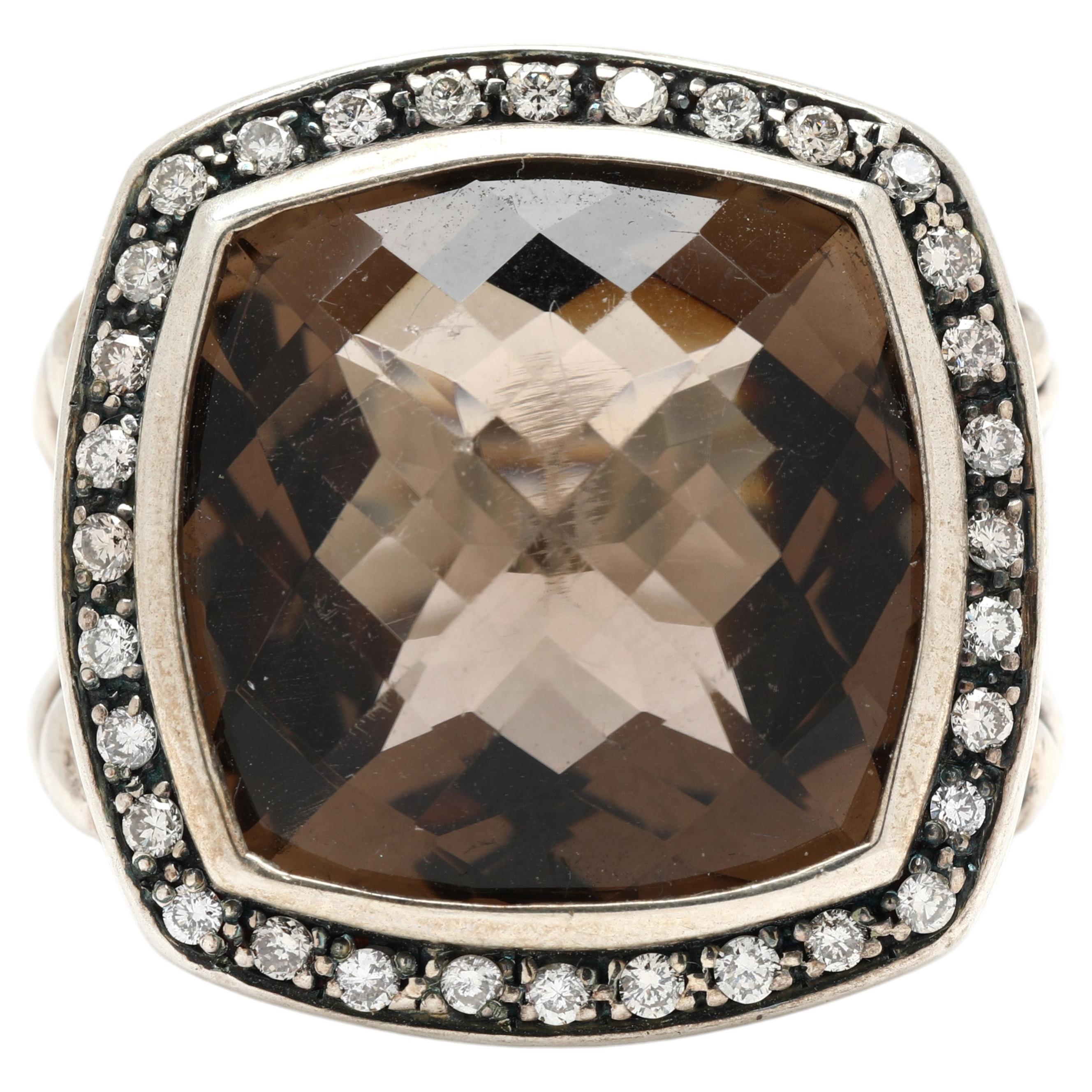 David Yurman .48ctw Smoky Quartz & Diamond Ring, Sterling Silver, Ring Size 6.5