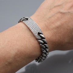 David Yurman 5 Carat Pave Diamond Sterling Silver Curb ID Bracelet