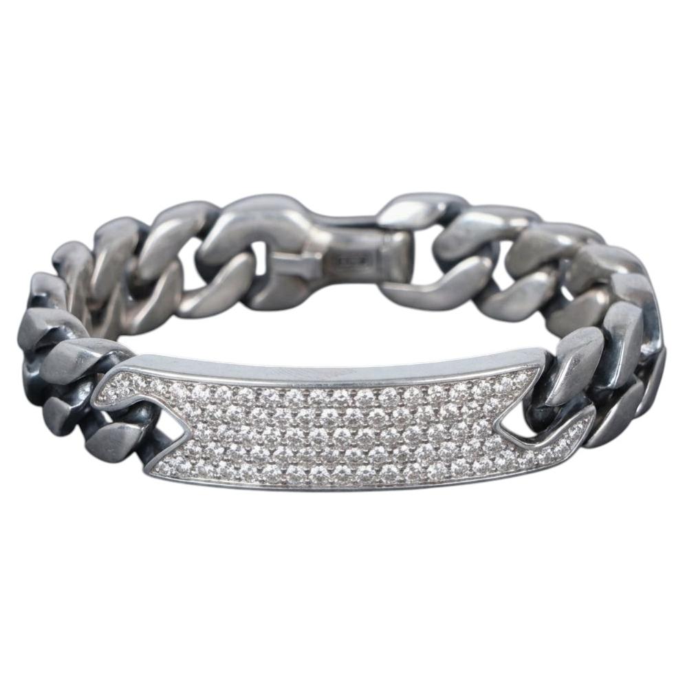 David Yurman 5 Carat Pave Diamond Sterling Silver Curb ID Bracelet