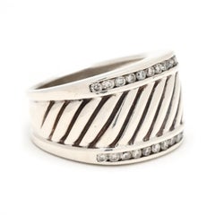 David Yurman .50ctw Diamond Thick Cigar Band Ring, Sterling Silver, Ring Size 7