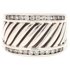 David Yurman .50ctw Diamond Thick Cigar Band Ring, Sterling Silver, Ring Size 7