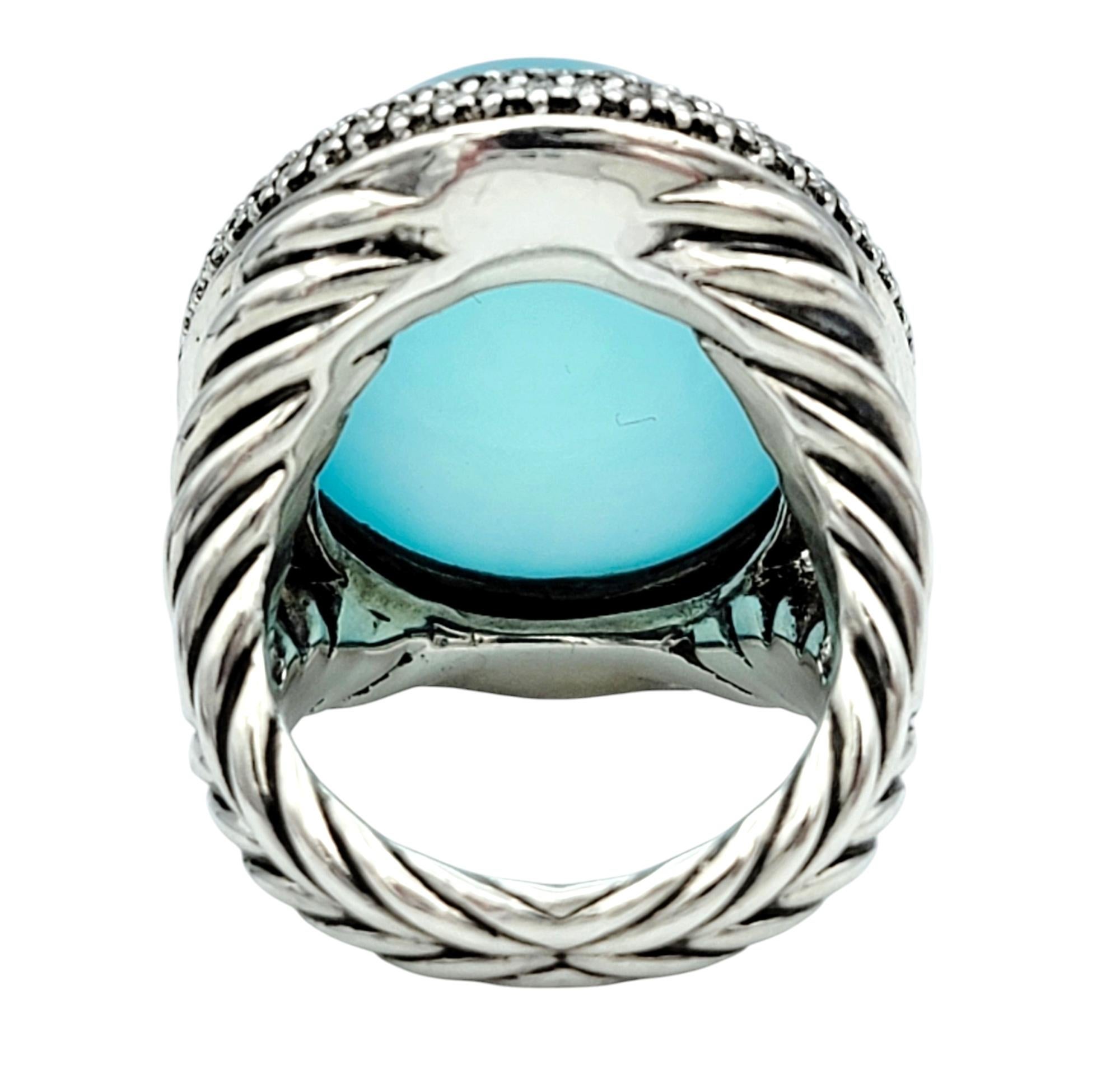 David Yurman 53.42 Carat Cabochon Chalcedony & Diamond Halo Ring Sterling Silver In Good Condition For Sale In Scottsdale, AZ