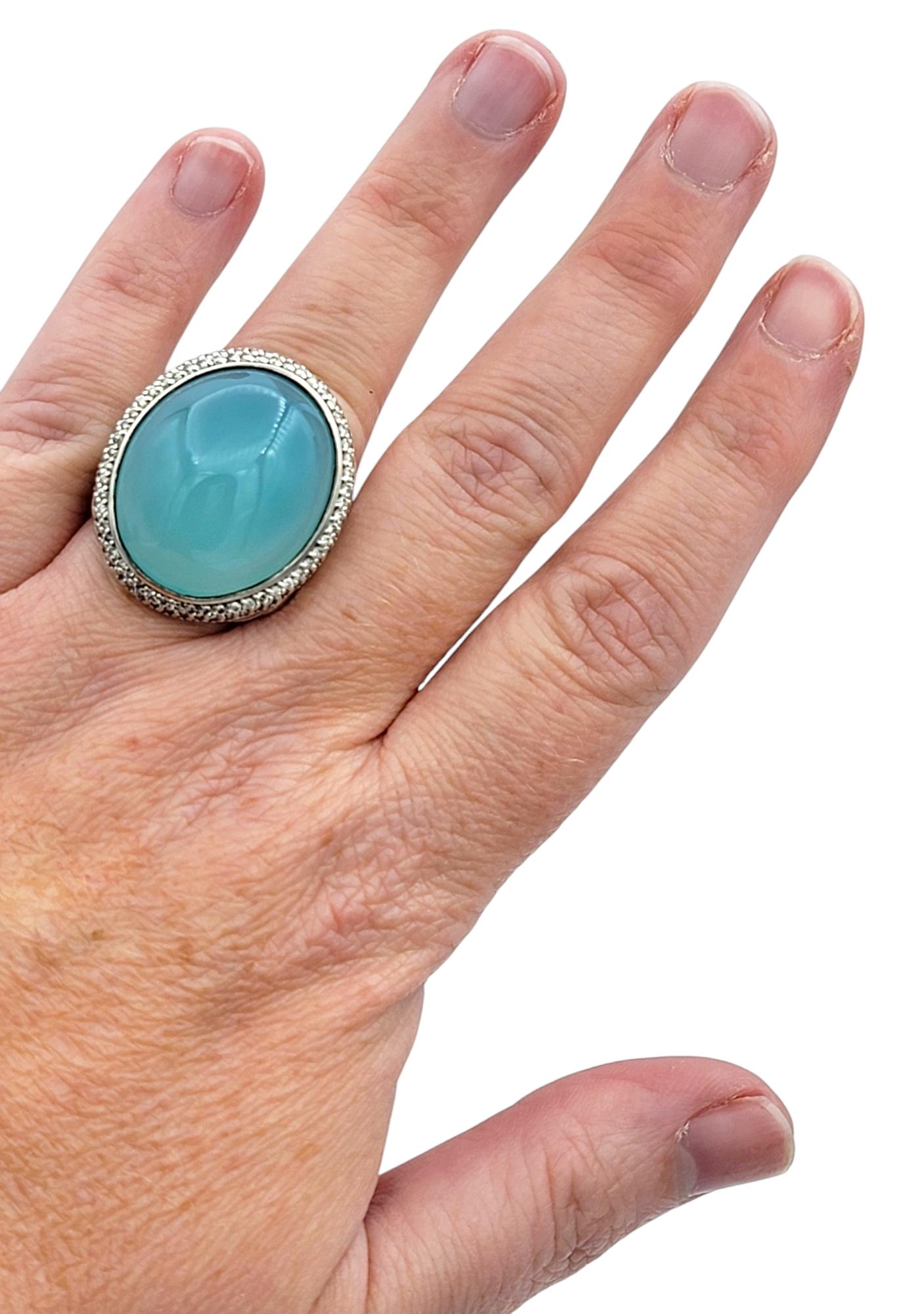 David Yurman 53.42 Carat Cabochon Chalcedony & Diamond Halo Ring Sterling Silver For Sale 1
