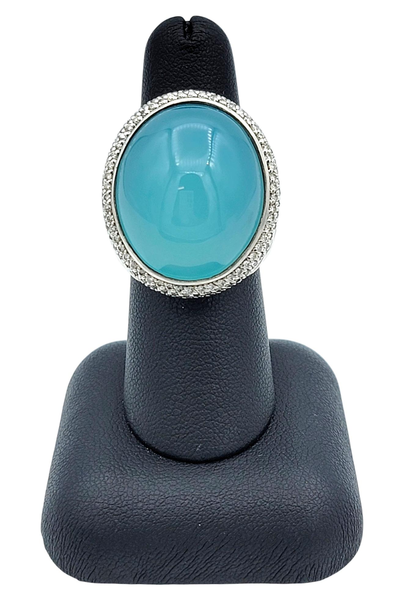 David Yurman 53.42 Carat Cabochon Chalcedony & Diamond Halo Ring Sterling Silver For Sale 2