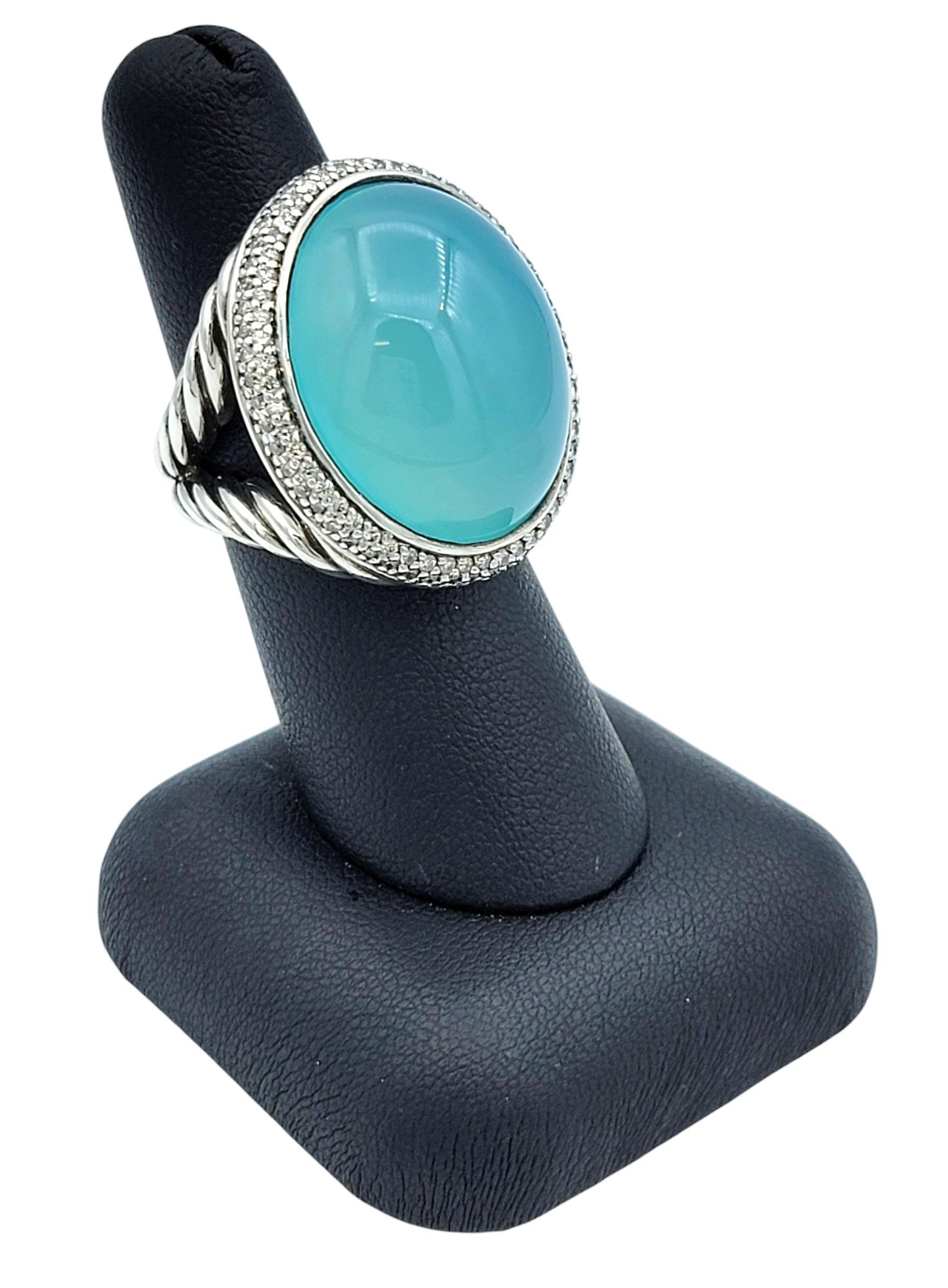 David Yurman 53.42 Carat Cabochon Chalcedony & Diamond Halo Ring Sterling Silver For Sale 3