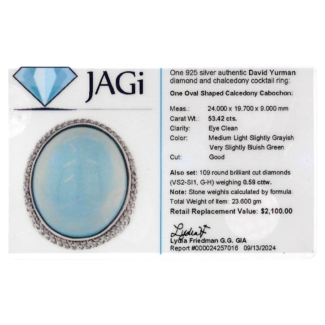 David Yurman 53.42 Carat Cabochon Chalcedony & Diamond Halo Ring Sterling Silver For Sale 4