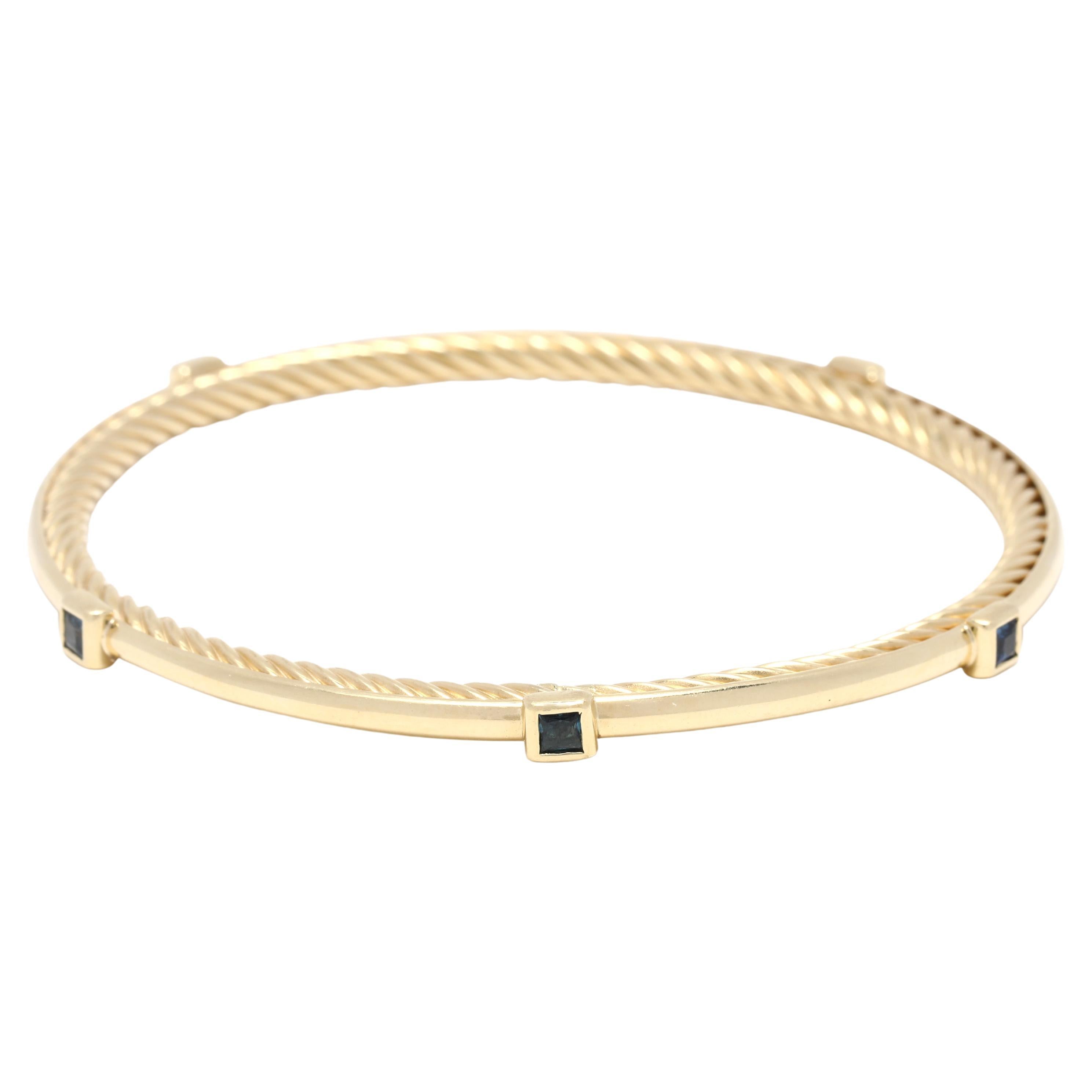 David Yurman .60ctw Sapphire Cable Bangle Bracelet, 18k Yellow Gold